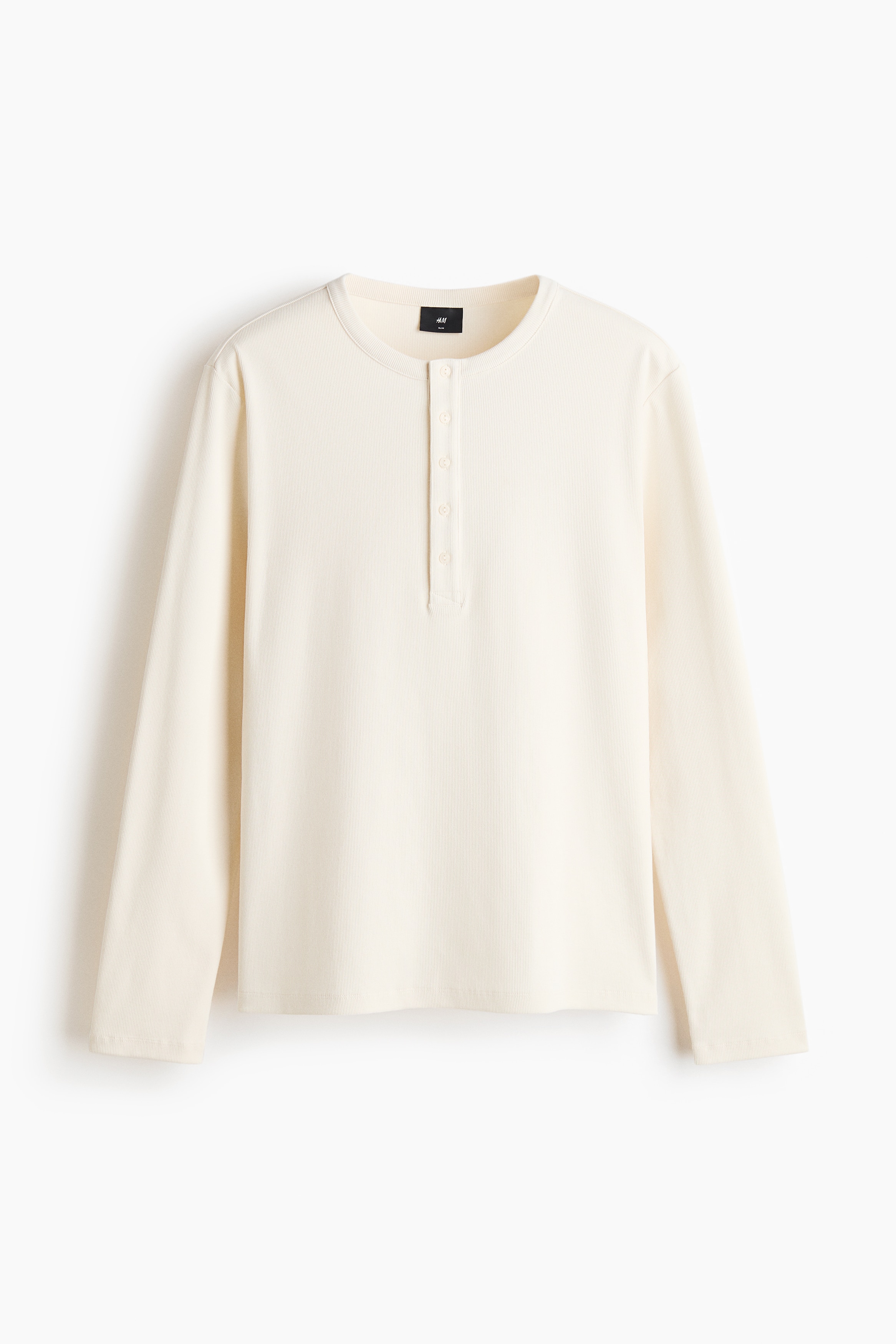 Slim Fit Ribbed Henley shirt - Cream/Black/Dark brown