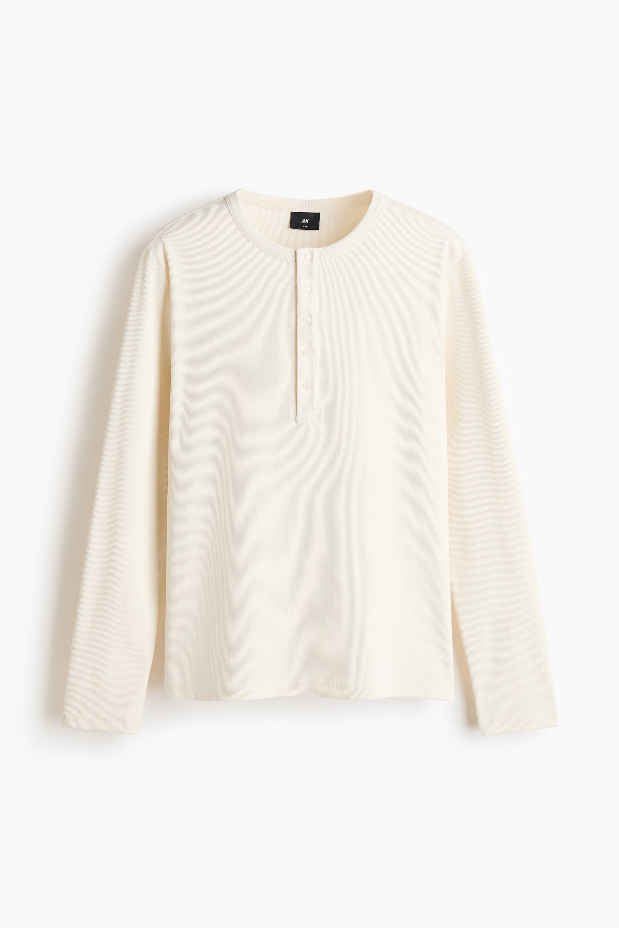 View larger image: Slim Fit Ribbed Henley shirt - Cream - Men | H&M 1