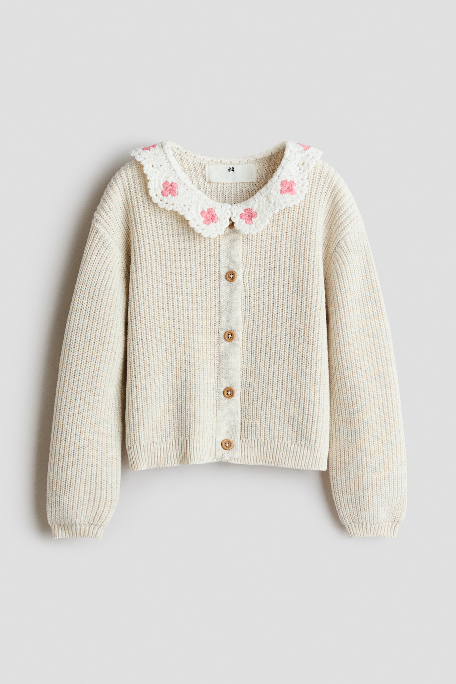 Cárdigan efecto crochet con cuello bobo - Beige claro
