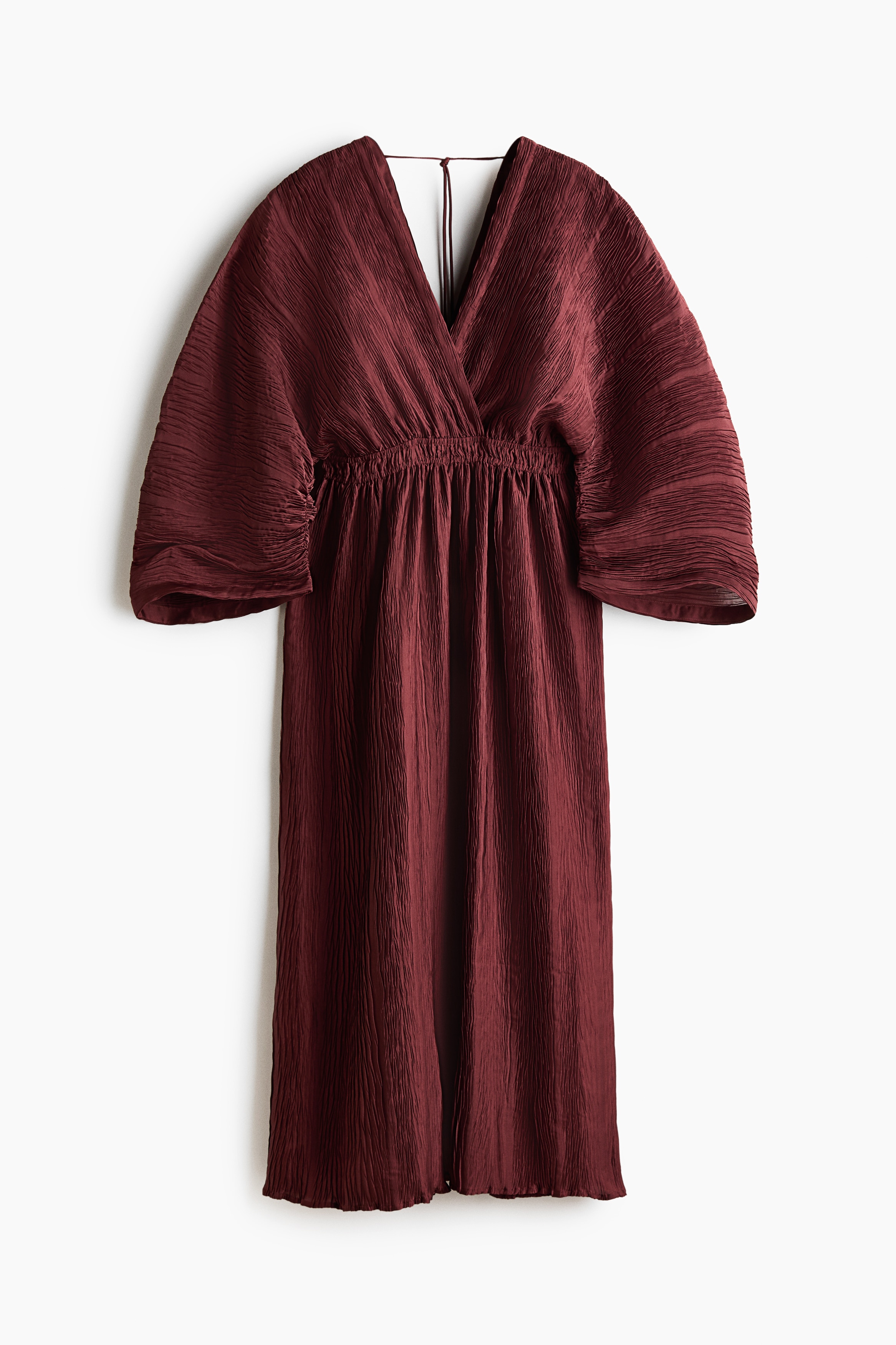 H & M - Gecrinkeltes Kleid mit V-Ausschnitt - Beige - Damen