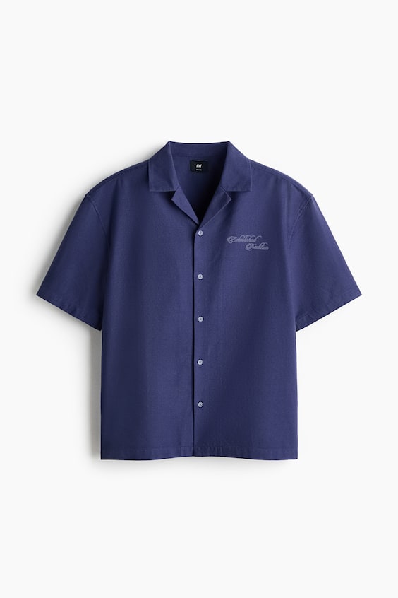 Мужские рубашки H&M Relaxed-Fit Embroidered-Motif Cotton Resort Shirt