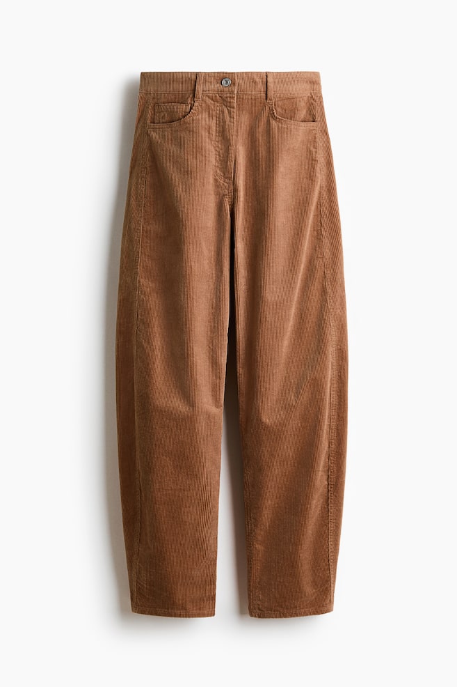 Barrel-Leg Corduroy Pants - Dusty brown - 1
