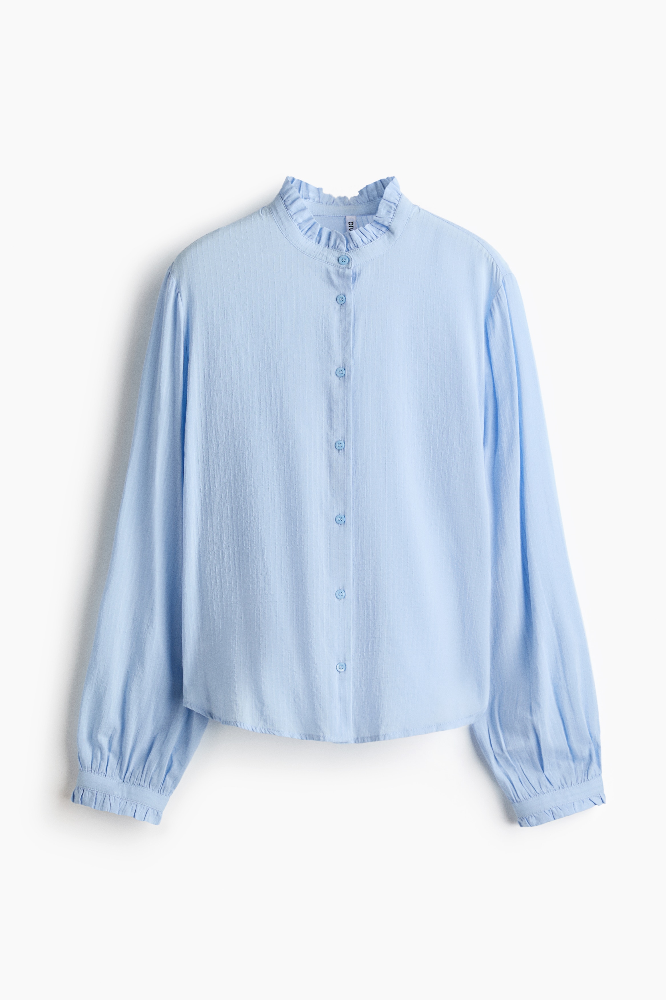 Frill-collared blouse - Light blue/White