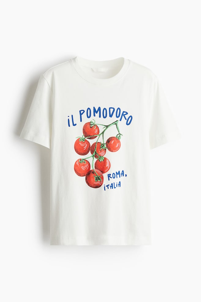Printed T-shirt - White/Tomatoes/White/Guava/White/Beach Cafe/Blue/Striped - 1