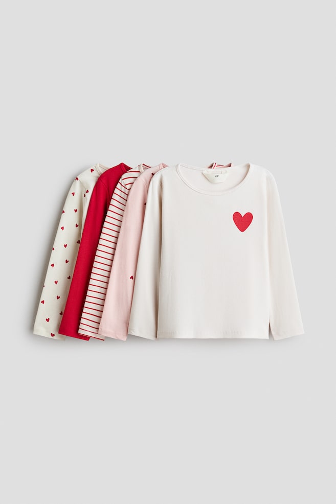 5-pack long-sleeved cotton T-shirts - Rojo/Corazones/Beige/Floral - 1