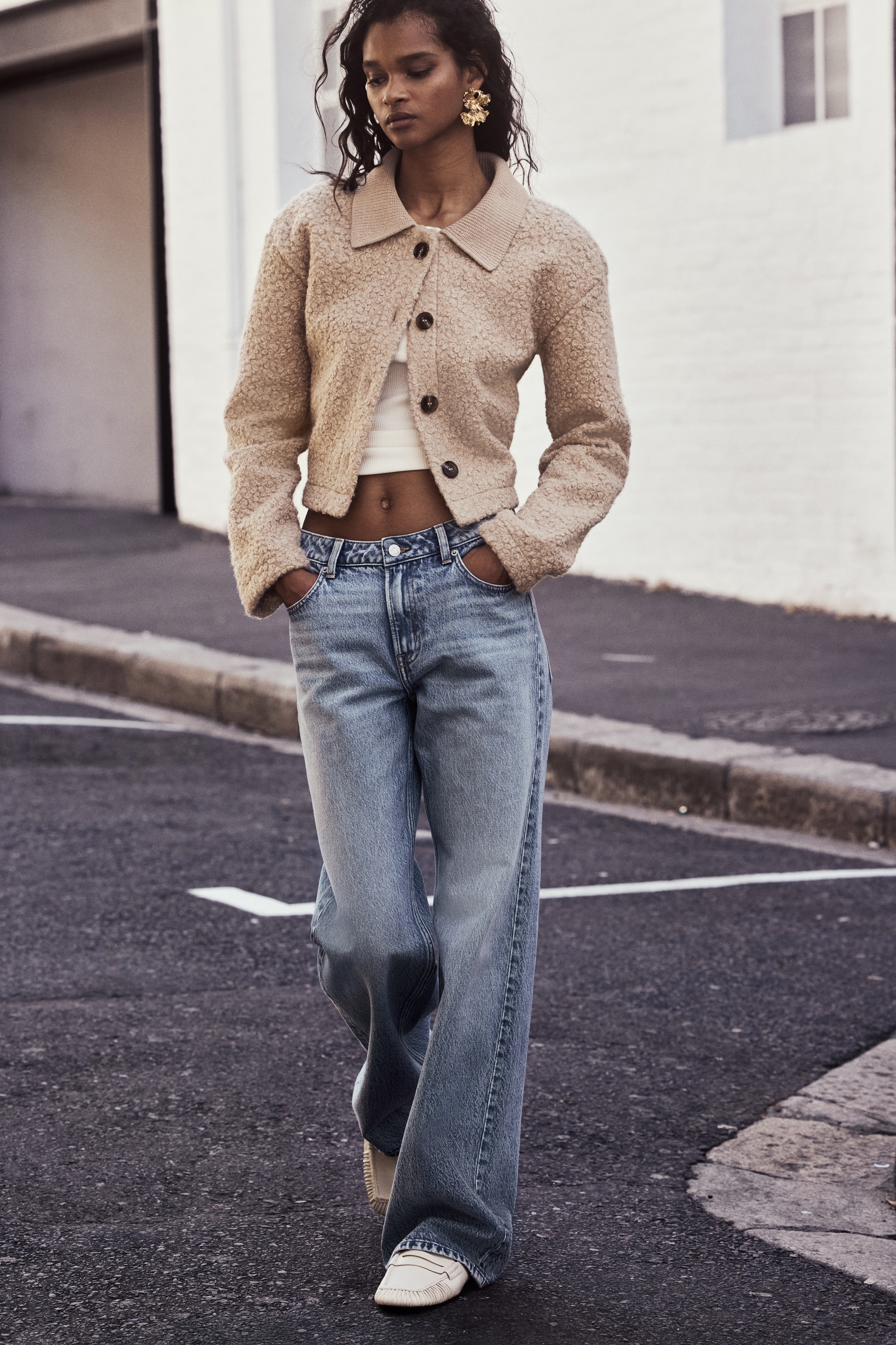 Cardigan in pelliccia di pile - Beige/Crema
