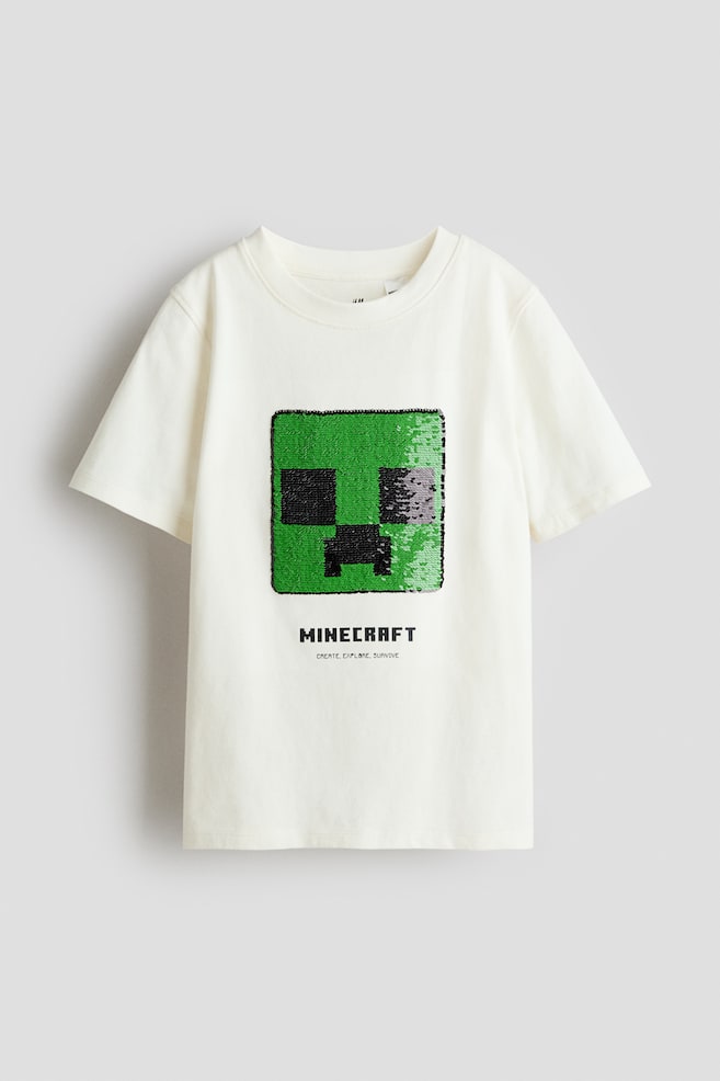 Flip-sequin T-shirt - Cream/Minecraft/Dark gray/Minecraft/Light gray melange/Pokémon - 1