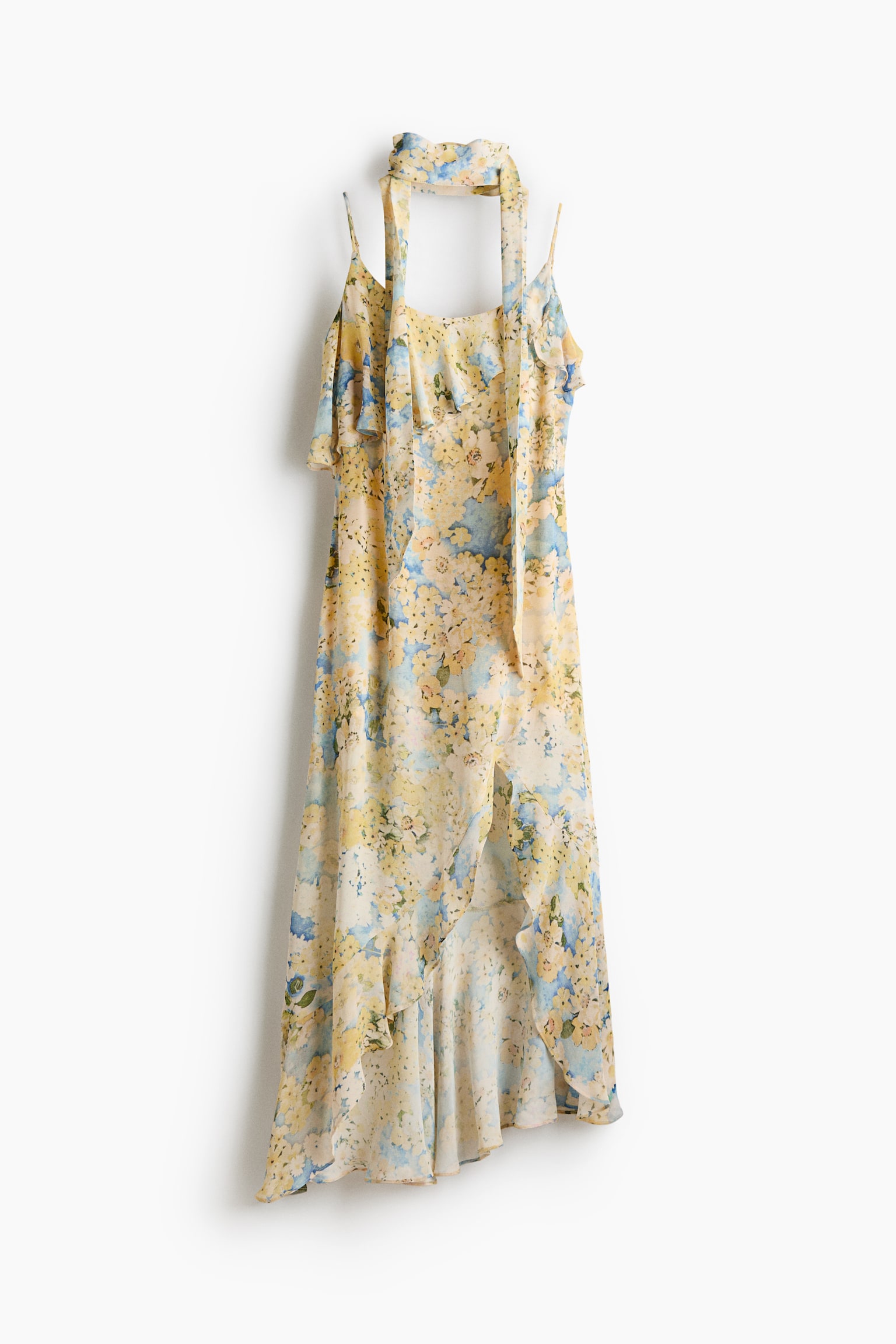 Vestido de chifón con mascada y olanes - Amarillo claro/Floreado - 2