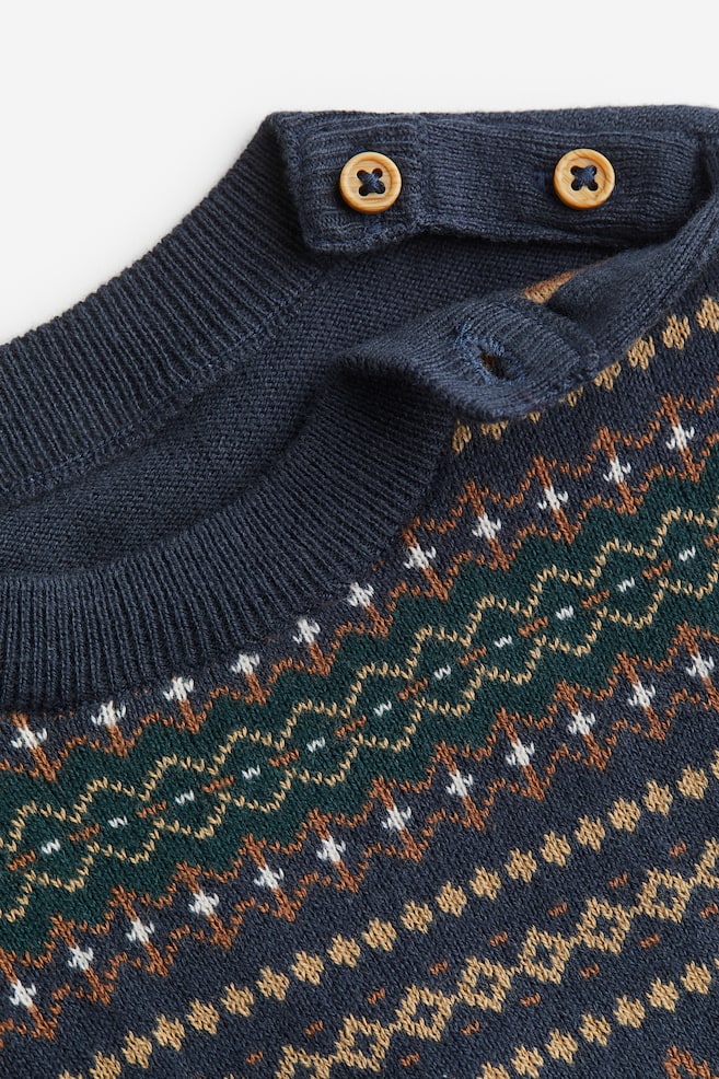 Jacquard-knit jumper - Dark blue/Patterned/Light brown/Cream checked/Grey/Patterned - 2