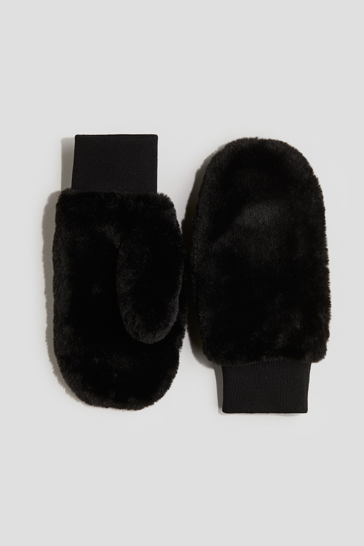 Warm-lined fluffy mittens - Black/Light beige - 1