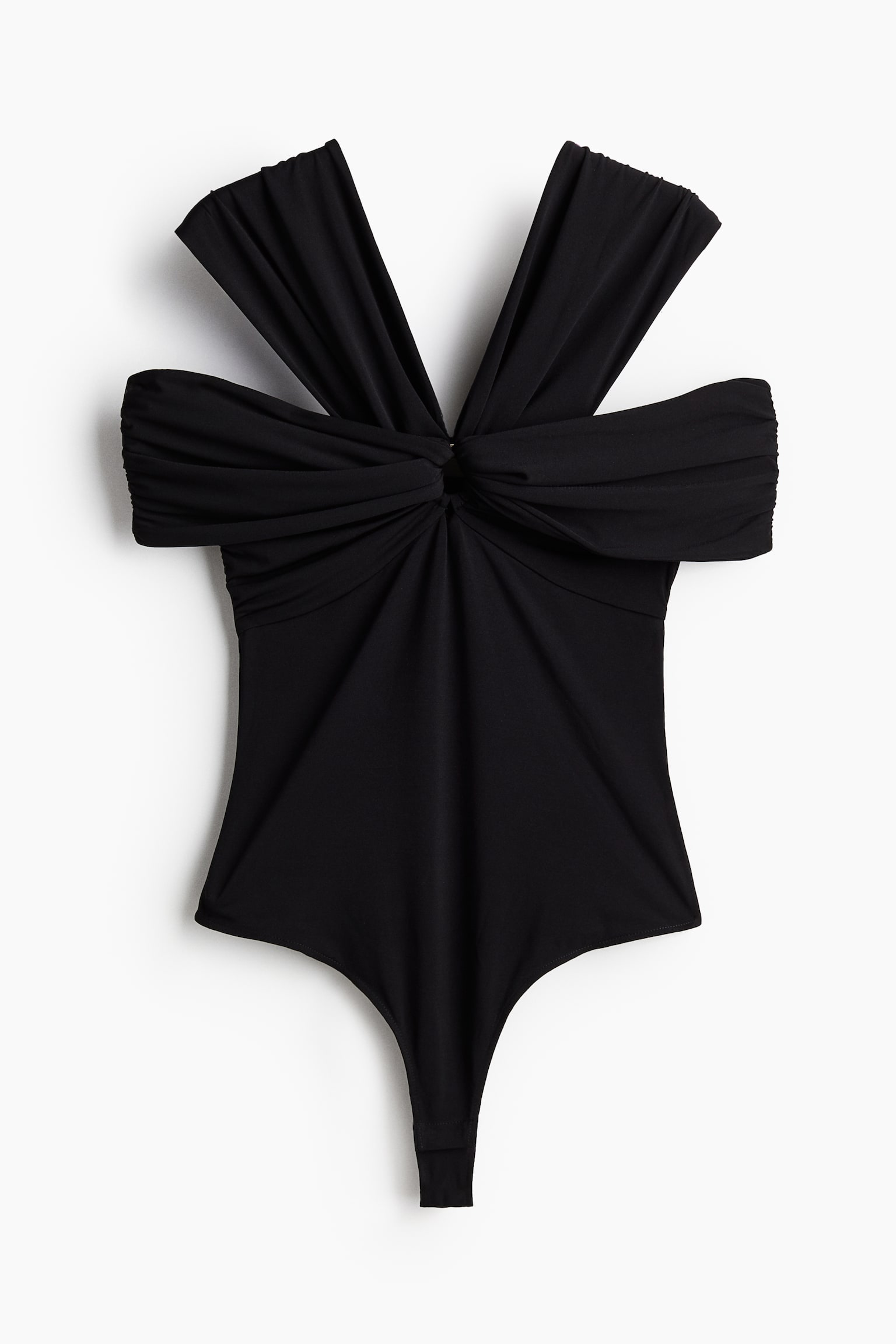 Cold shoulder thong body - Black/Greige - 2