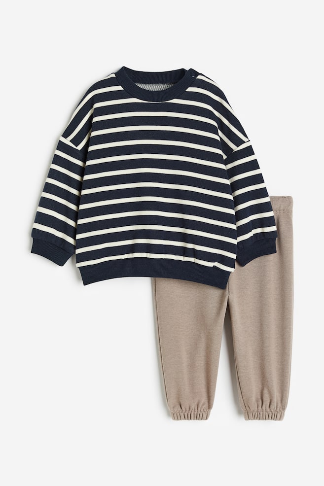 2-piece sweatshirt set - Dark blue/Striped - 1