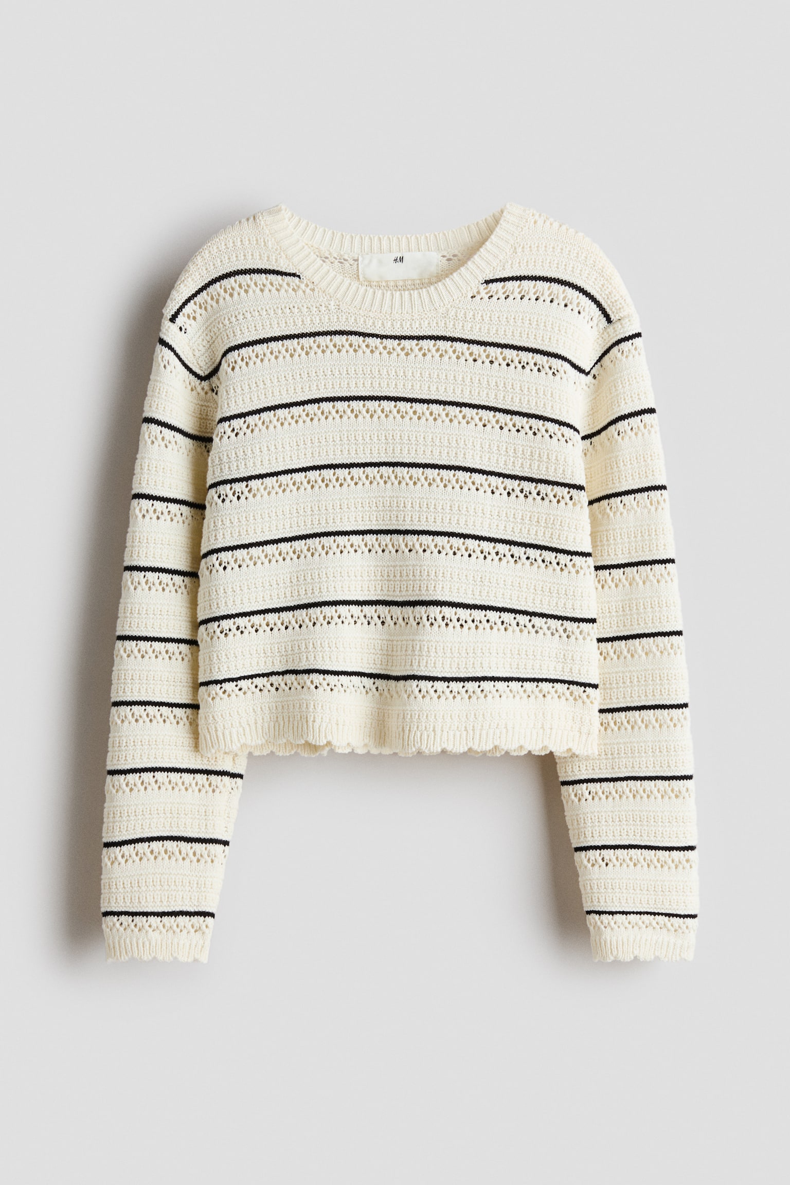 Pointelle-Knit Cotton Sweater - Cream/striped