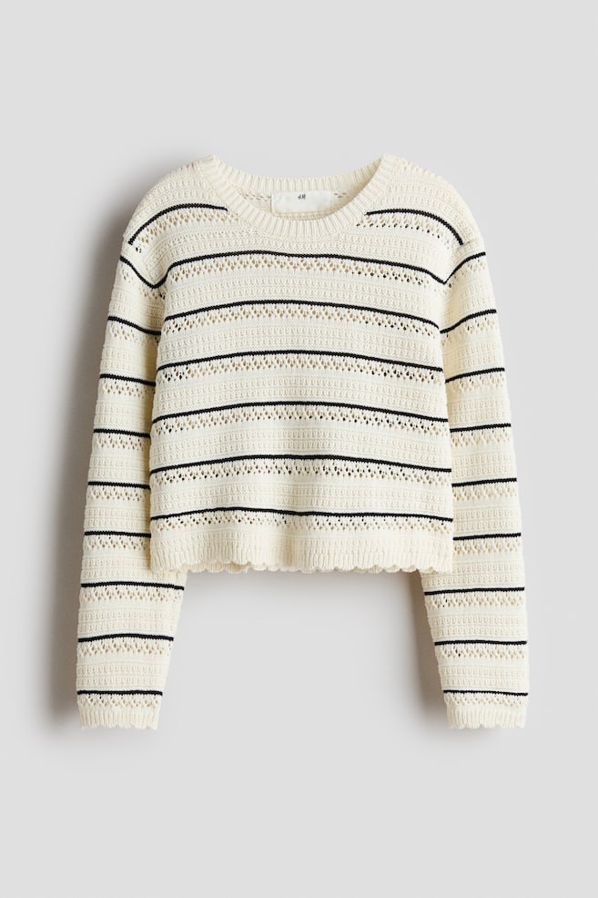 Pointelle-knit cotton jumper - Cream/Striped/Black/Striped - 1