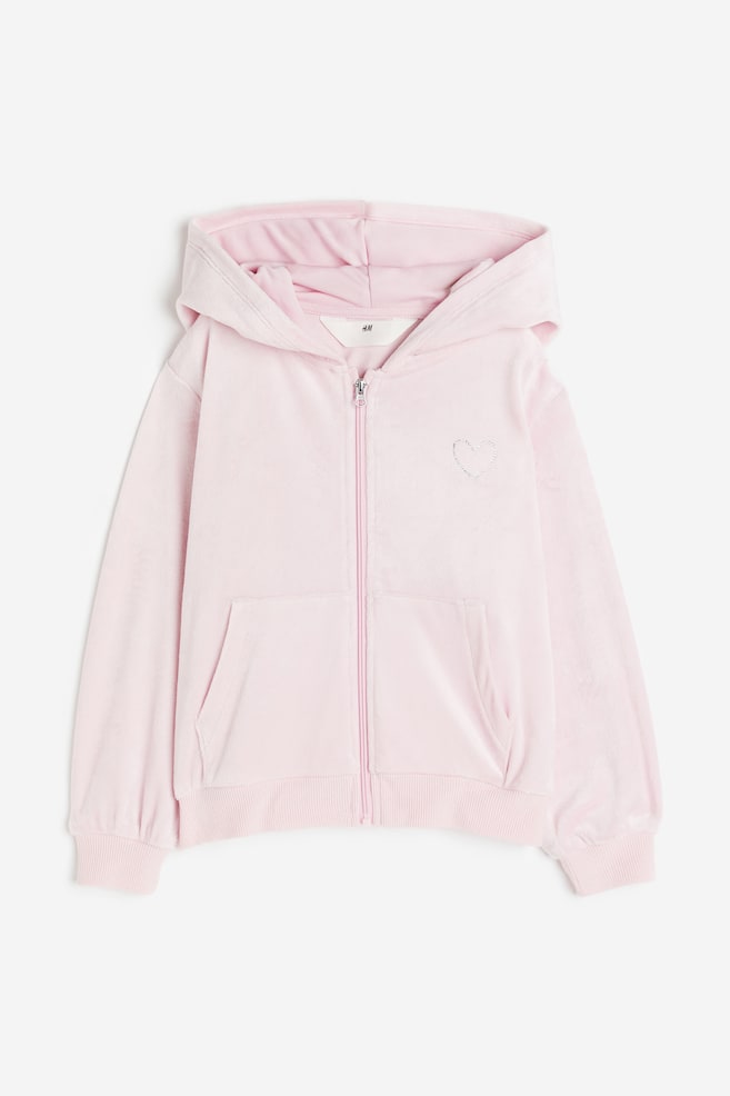 Velour zip-through hoodie - Light pink/Heart/Light grey marl/Butterfly/Light blue/Rainbow/Black/Hearts - 1
