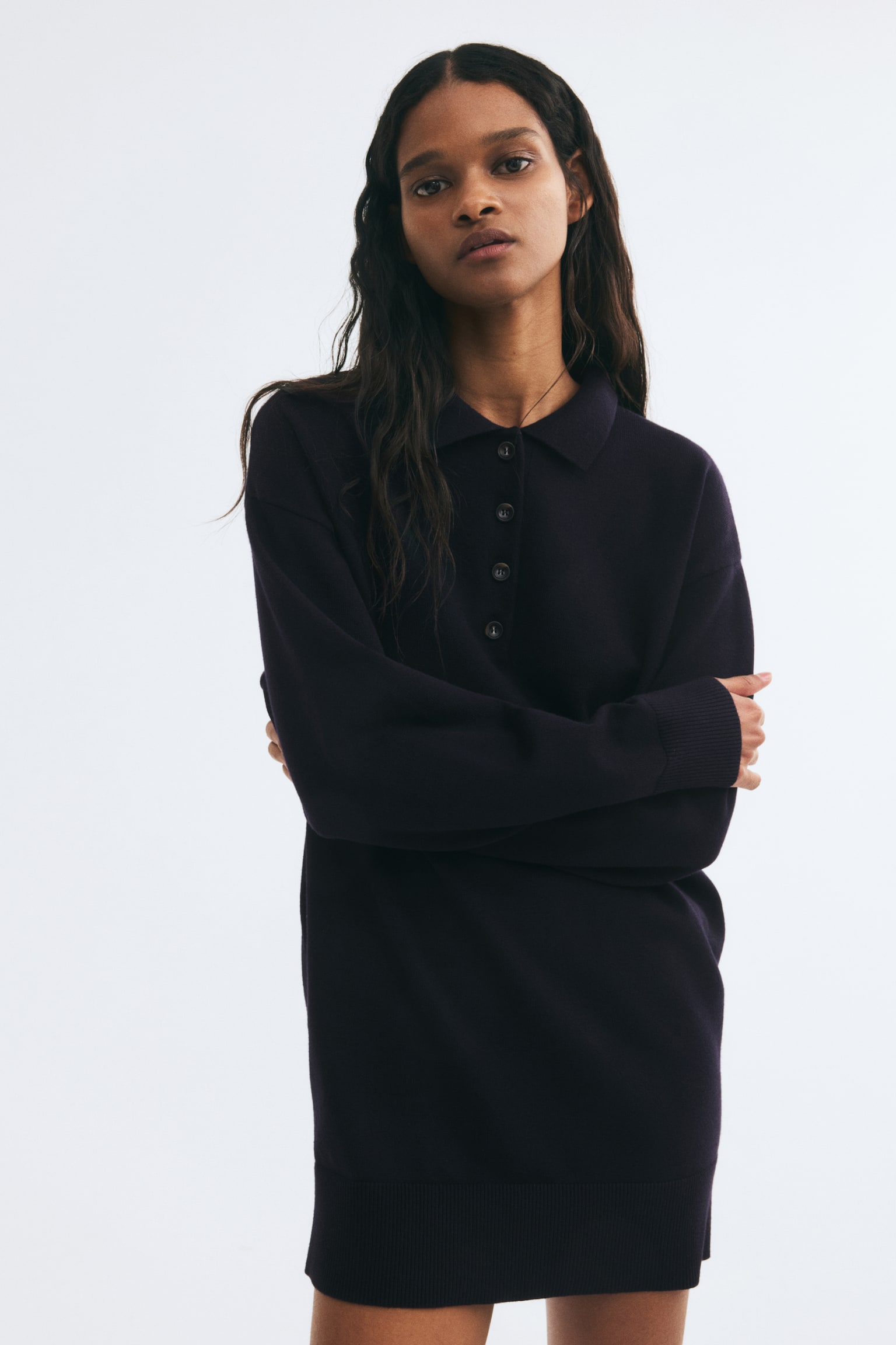 Женское платье H&M Knit Polo Dress, цвет: Тёмно-синий — фото 3