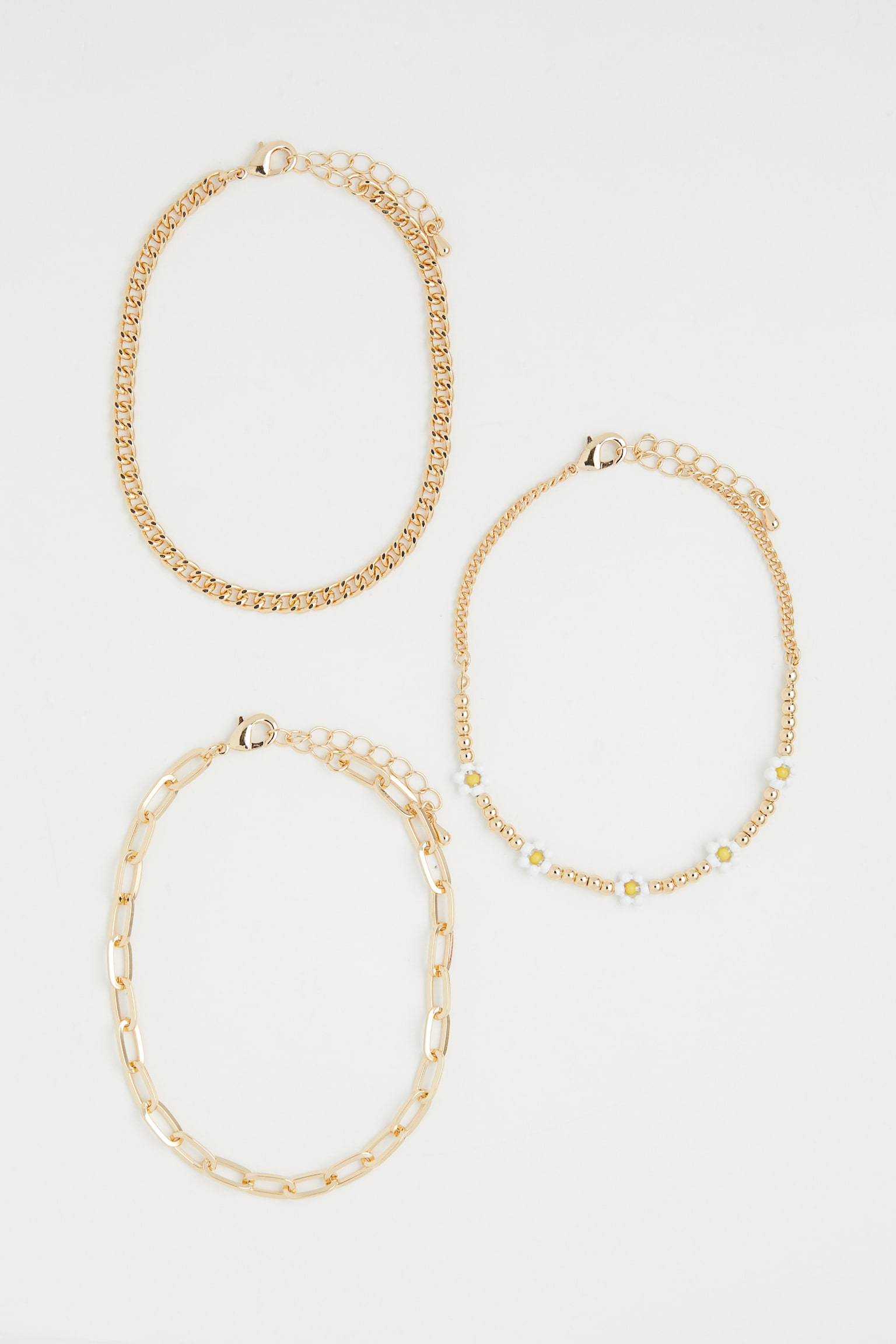 3-pack Anklets - Gold colour/Flowers - 1