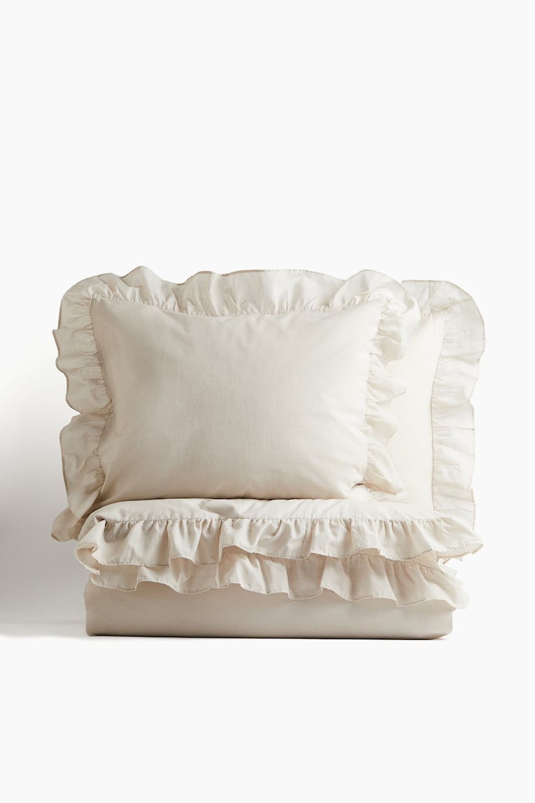 Parure de couette volantée lit double - Beige clair - Home All | H&M FR
