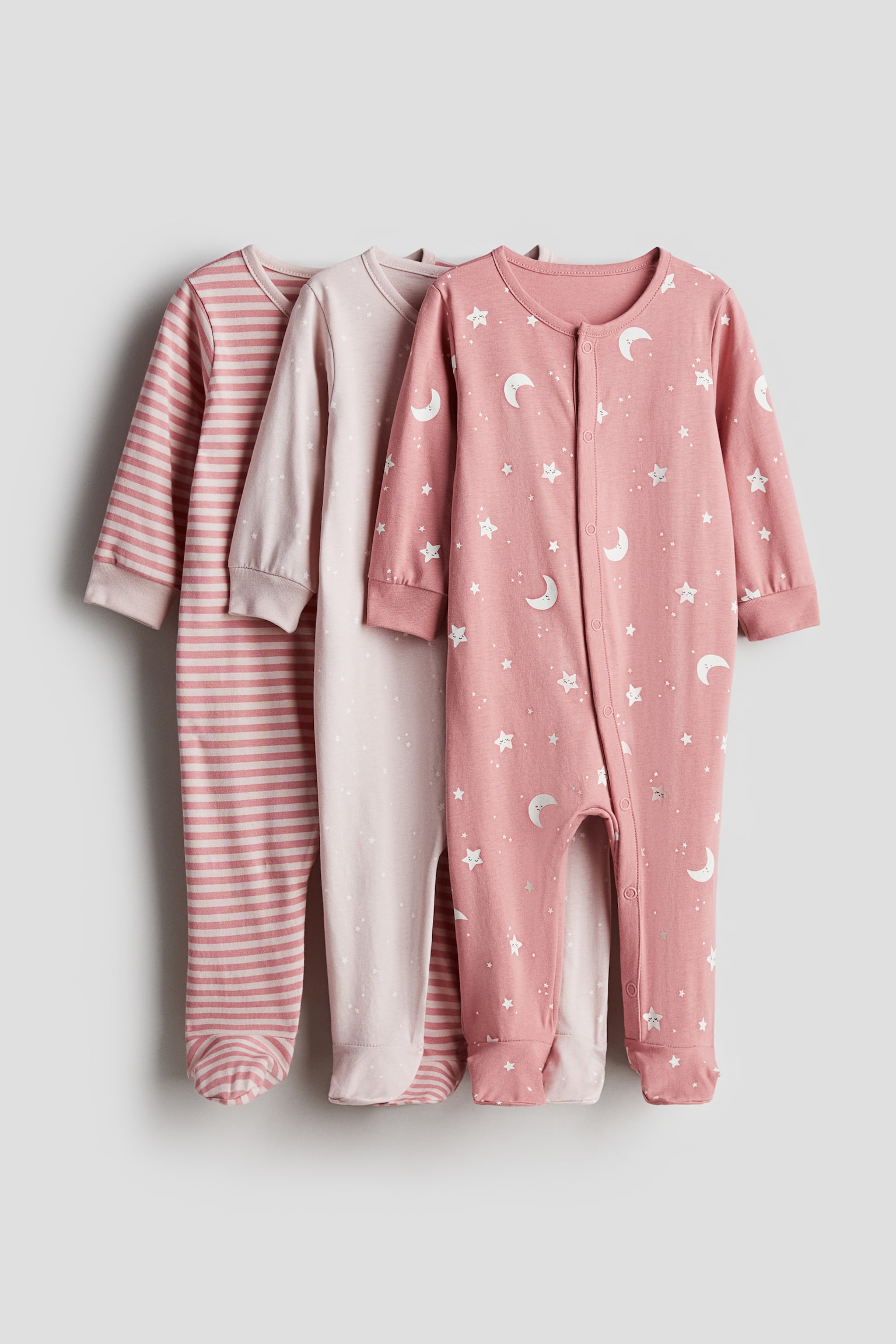 3-pack cotton sleepsuits - Pink/Stars/White/Patterned/Blue/Patterned - 1