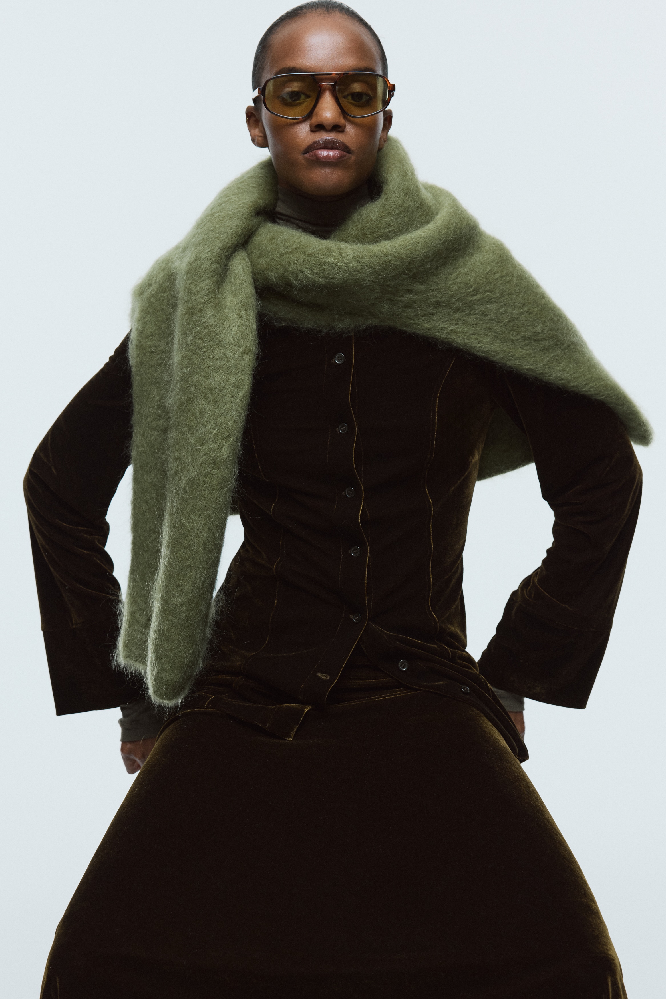 H & M - ベロアシャツ - グリーン