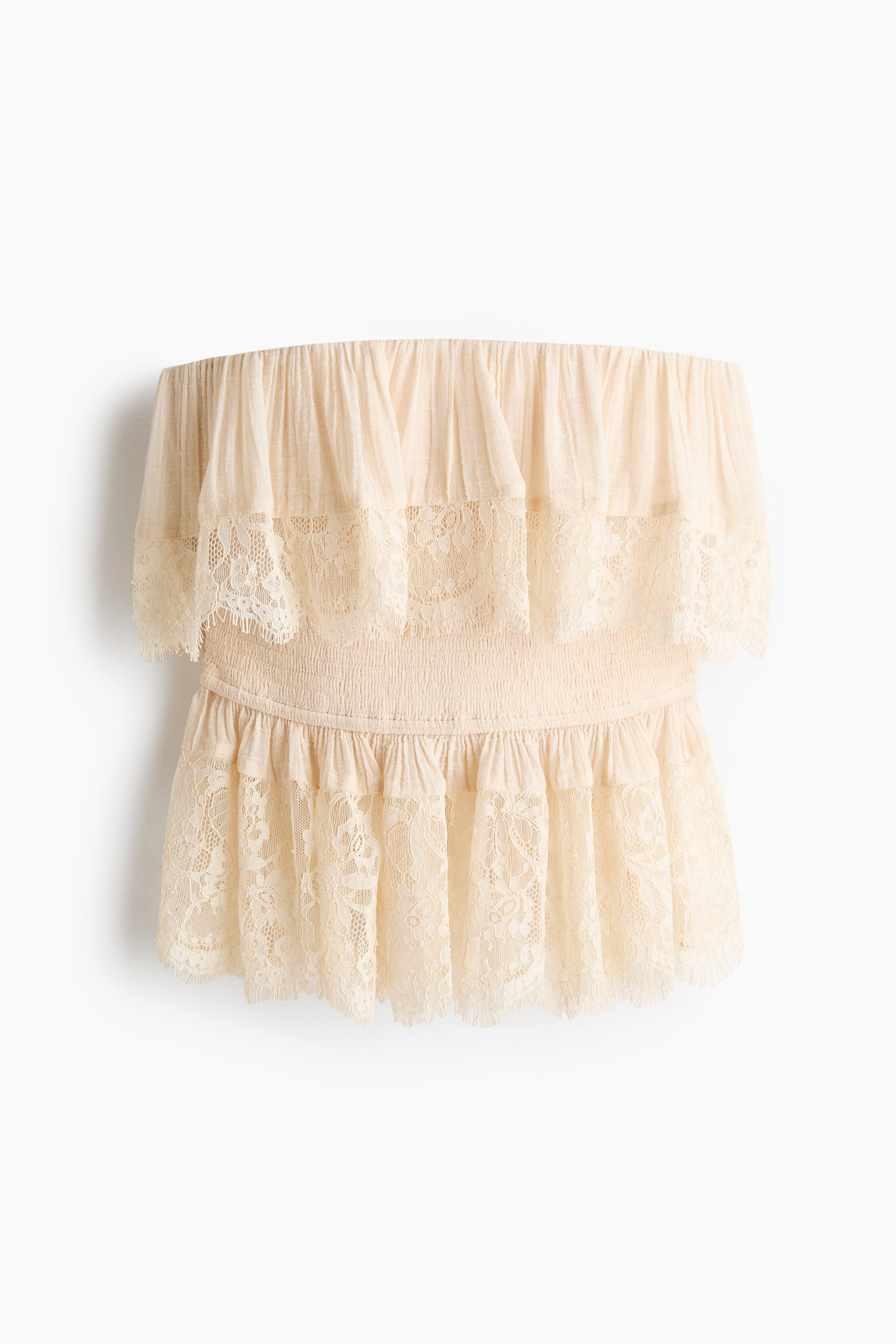 Top bandeau z falbanami - Jasnobeżowy