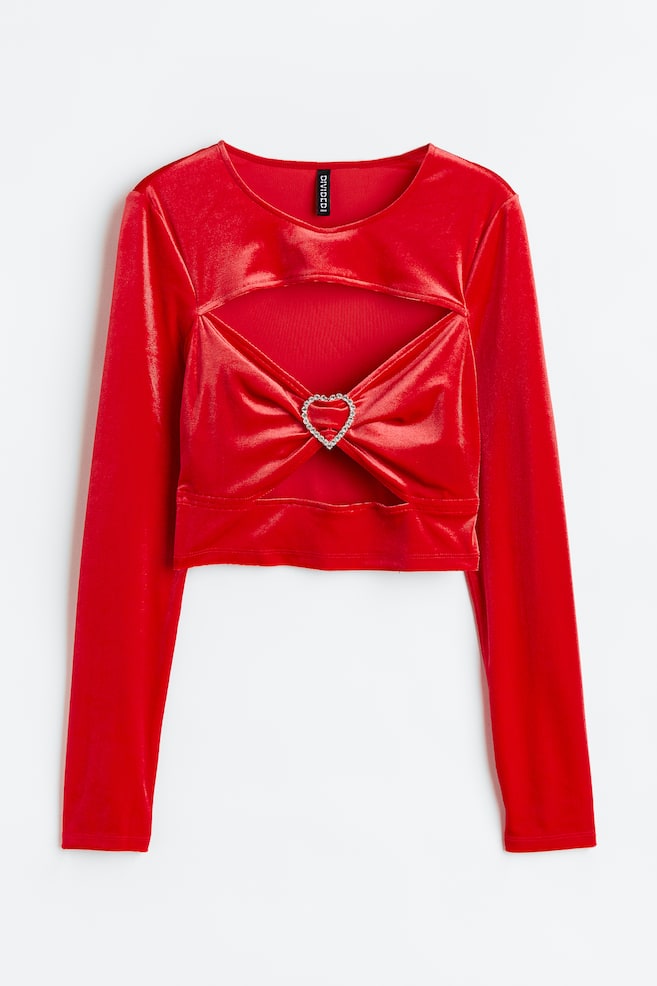 Top cut-out en velour - Rojo - 1