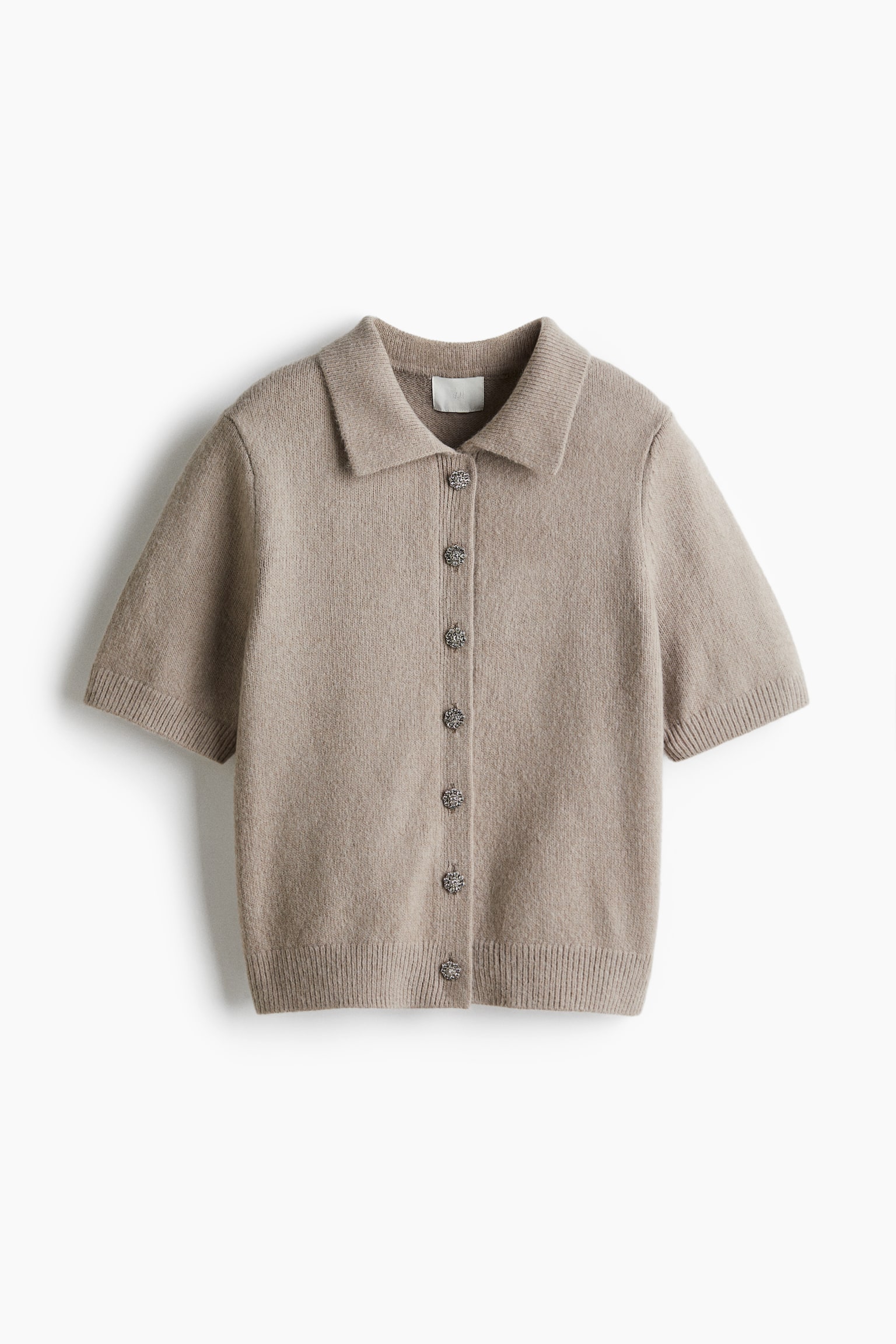 Женский кардиган H&M Short-Sleeved Cardigan with Collar, цвет: Бежевый — фото 1