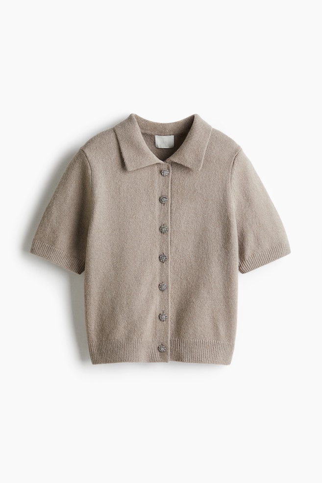 Cardigan a maniche corte con colletto - Beige - 1