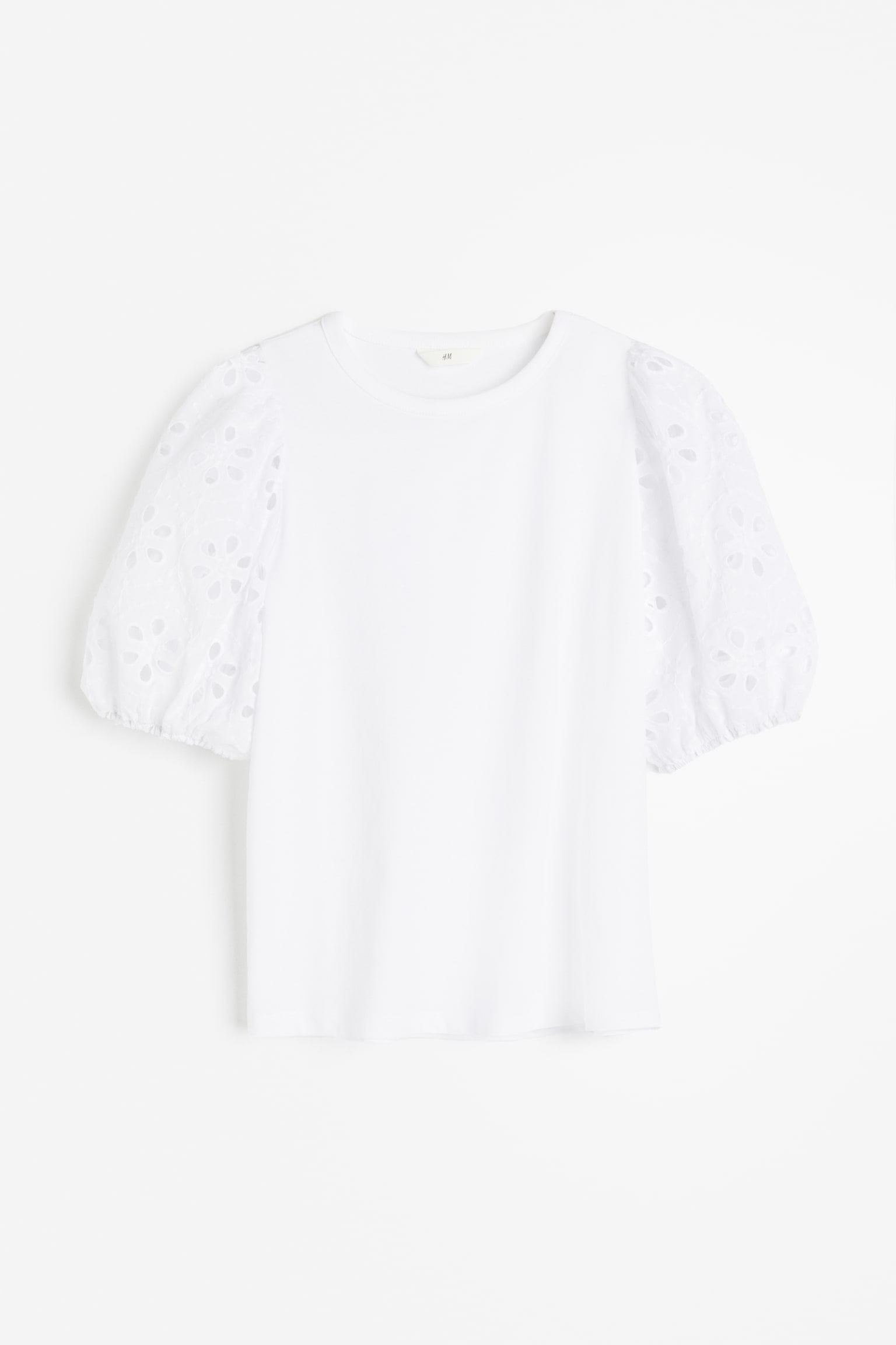 Женский топ H&M Top with Eyelet Embroidered Sleeves, цвет: Белый — фото 1