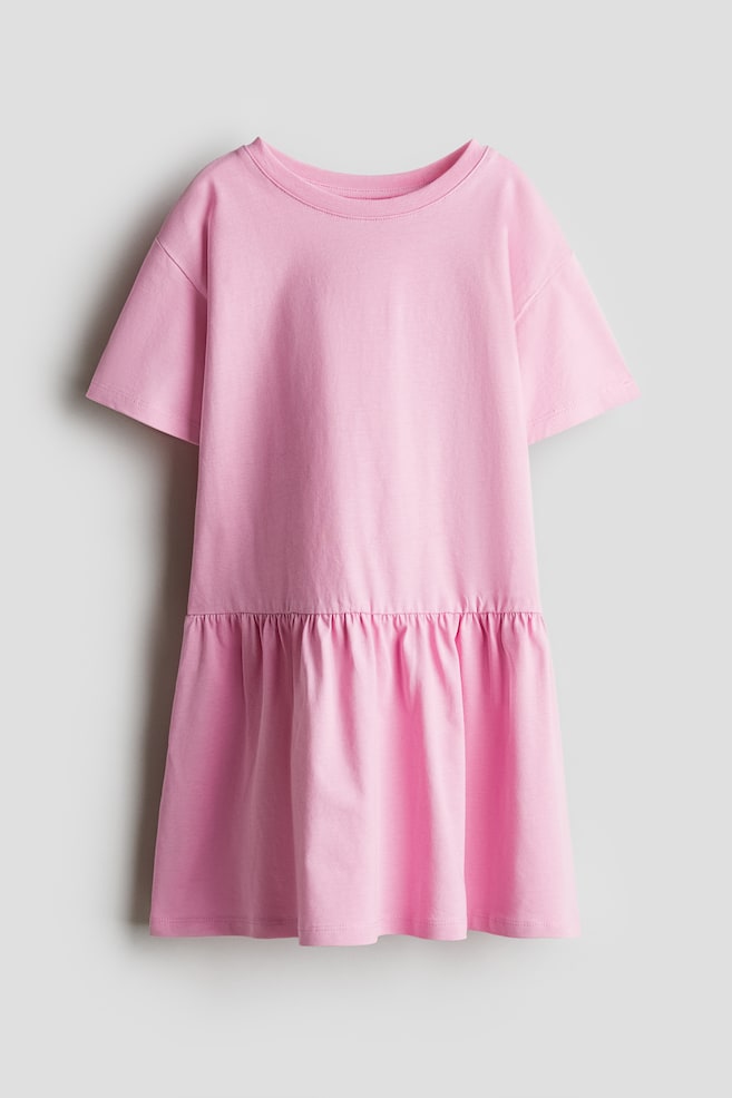 Cotton Jersey Dress - Pink/Light beige/hearts - 1