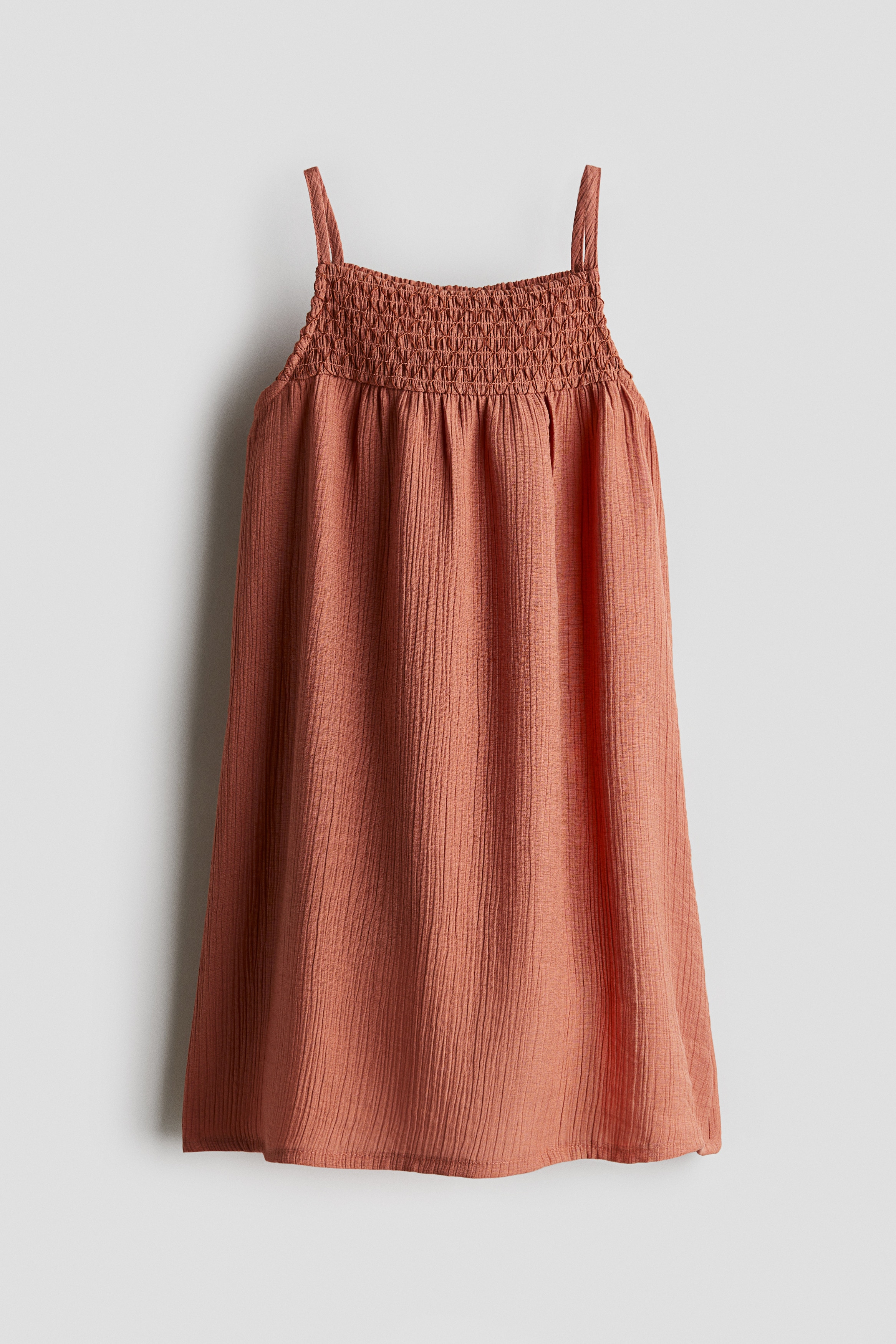 Smocked strappy dress - Mørk orange/Hvit