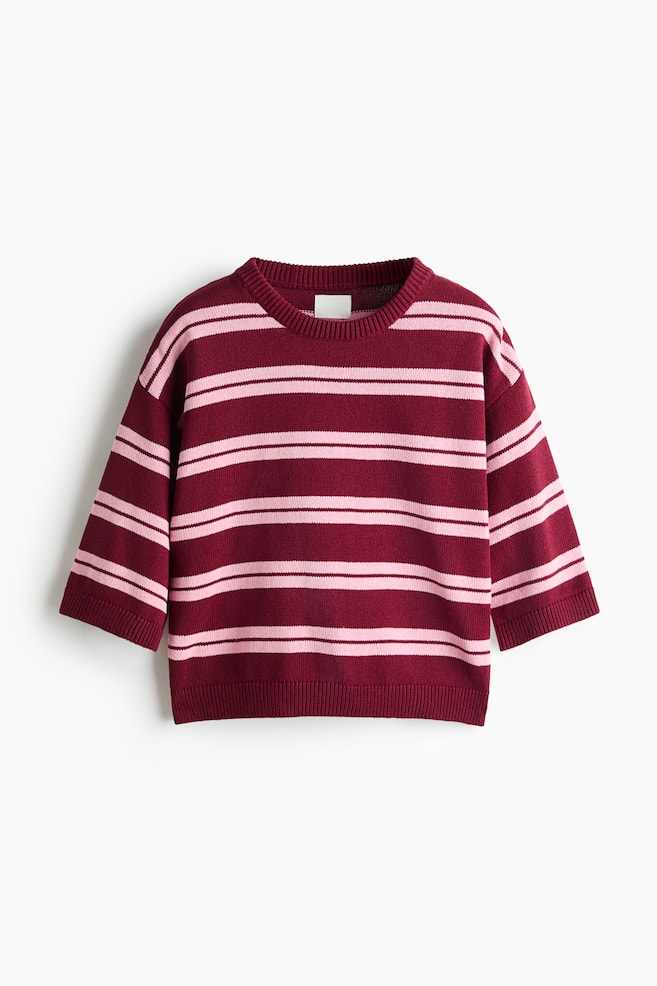 Knitted T-shirt - Dark red/Striped/Pink/Striped/Navy blue/Striped/Cream/Striped - 1