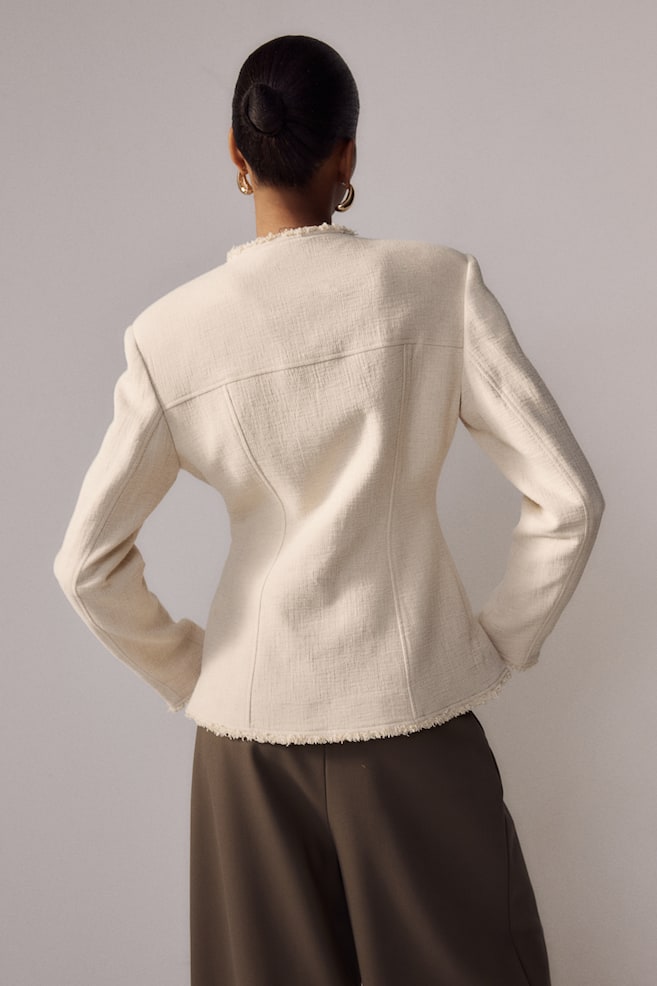 Fringe-trimmed linen-blend jacket - Light beige - 5