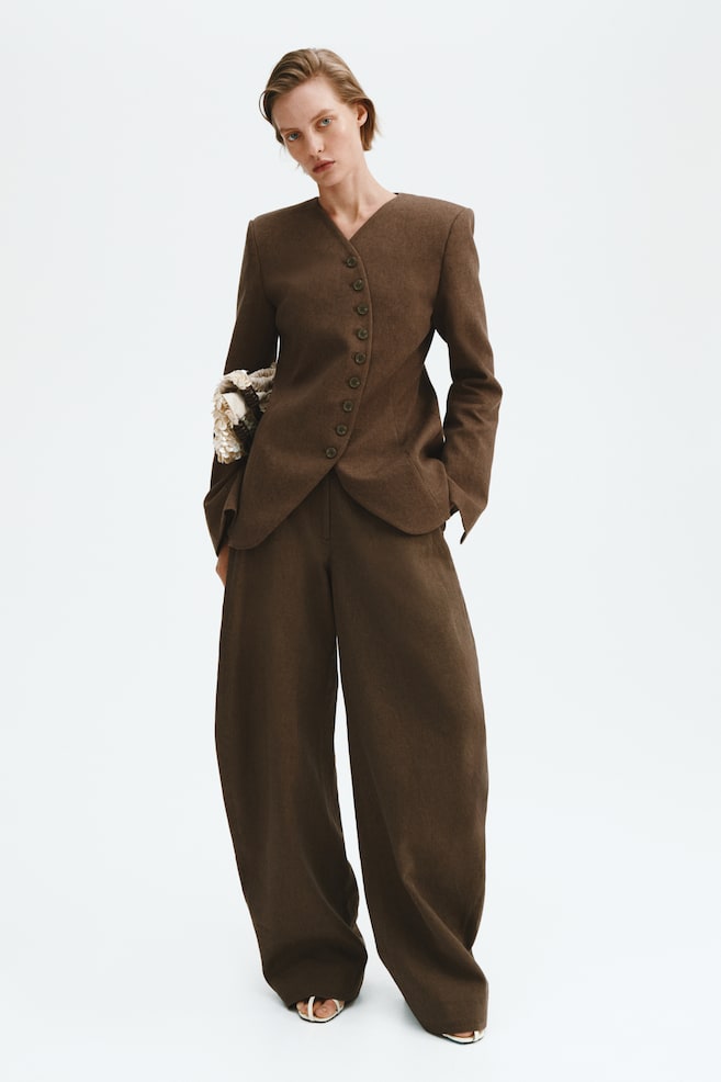 Tailored linen-blend blazer - Dark mole - 1