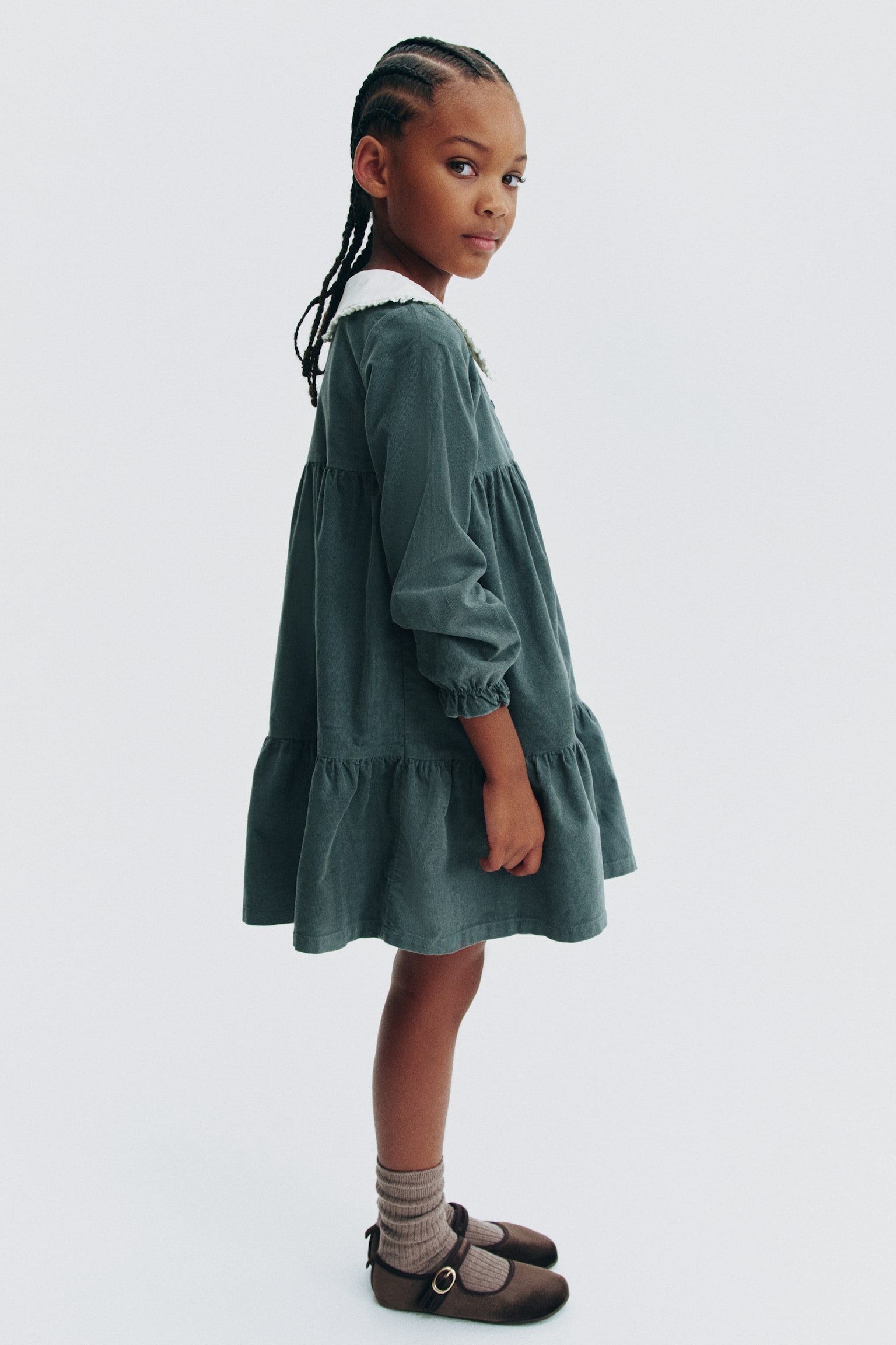 Детское платье H&M Cotton Corduroy, цвет: Пыльный зелёный — фото 3
