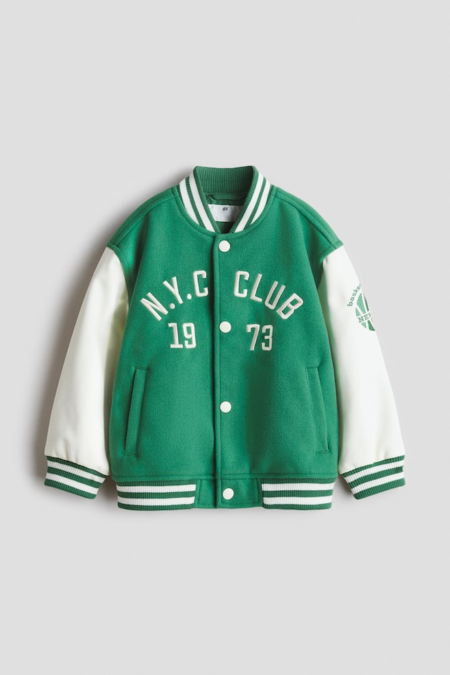 Motif-Detail Baseball Jacket - Green/N.Y.C Club/Navy blue/New York City/Black/N.Y.C. - 1
