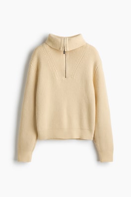 Ribbstickad tröja med dragkedja