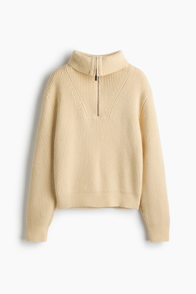Sweter w prążki z suwakiem u góry - Jasnożółty/Kremowy/Ciemna zieleń khaki - 1