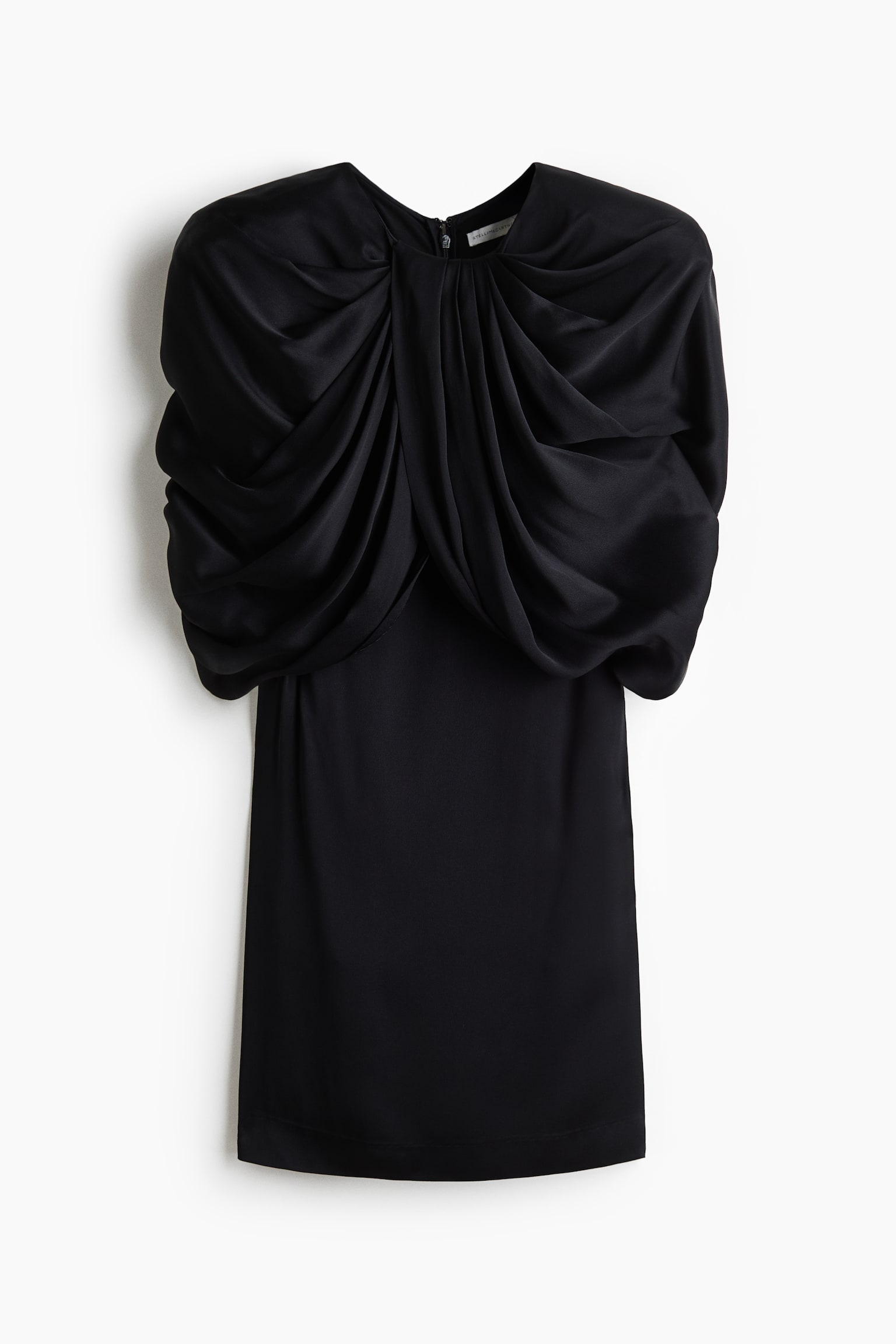 Draped Satin Mini Dress-Black - 1