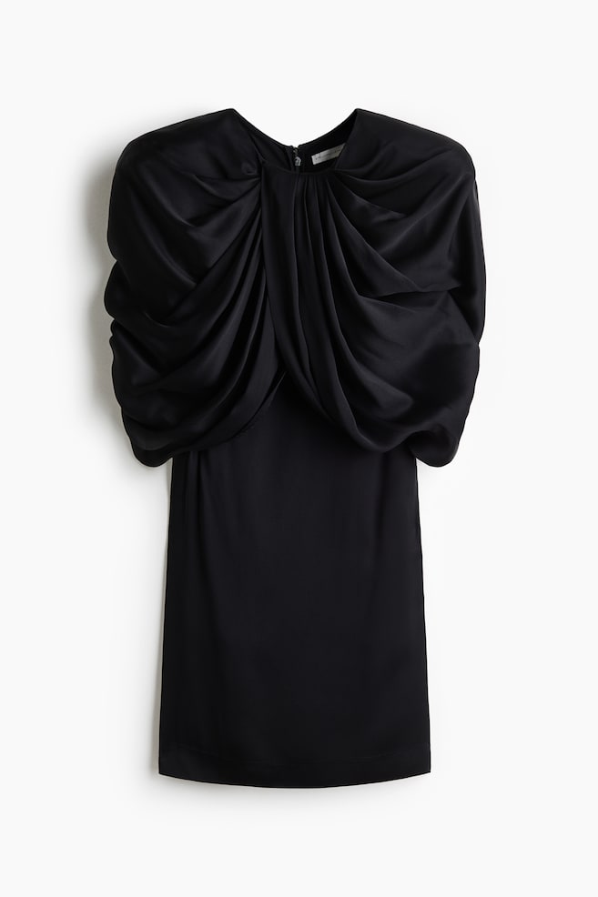 Vestido mini en satín drapeado - Negro - 1