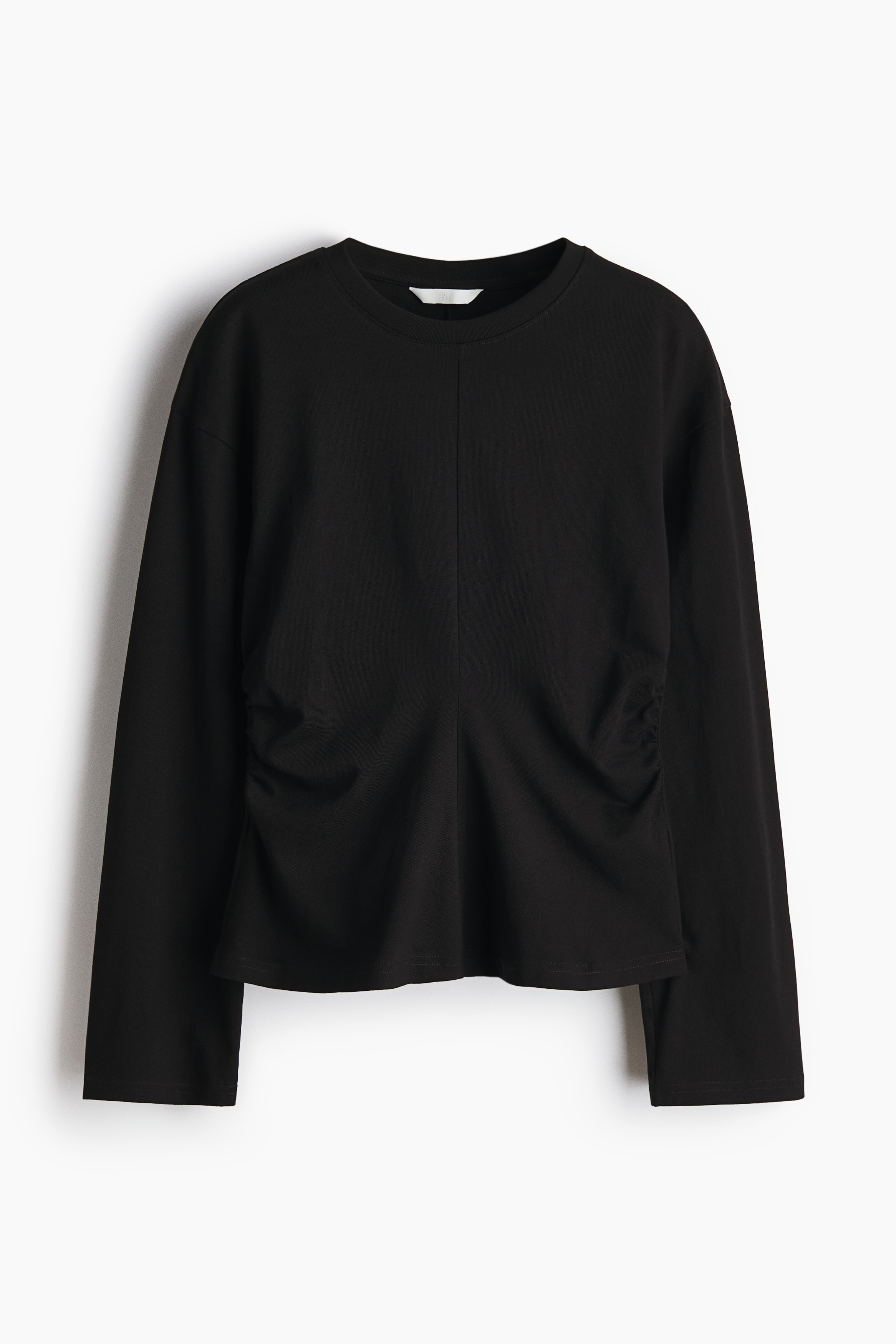 Gathered Cotton Jersey Top - Black/Dark gray
