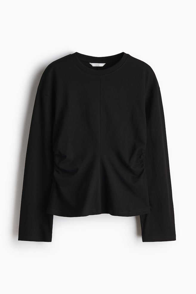 Gathered cotton jersey top - Black - 1