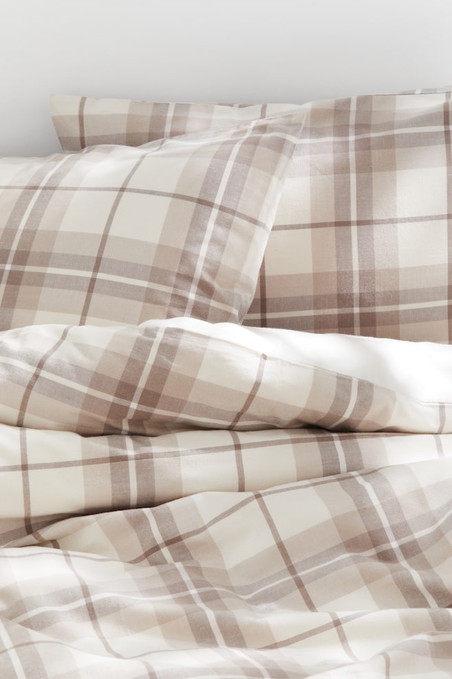 Flannel King/Queen Duvet Cover Set - Beige/plaid - 1