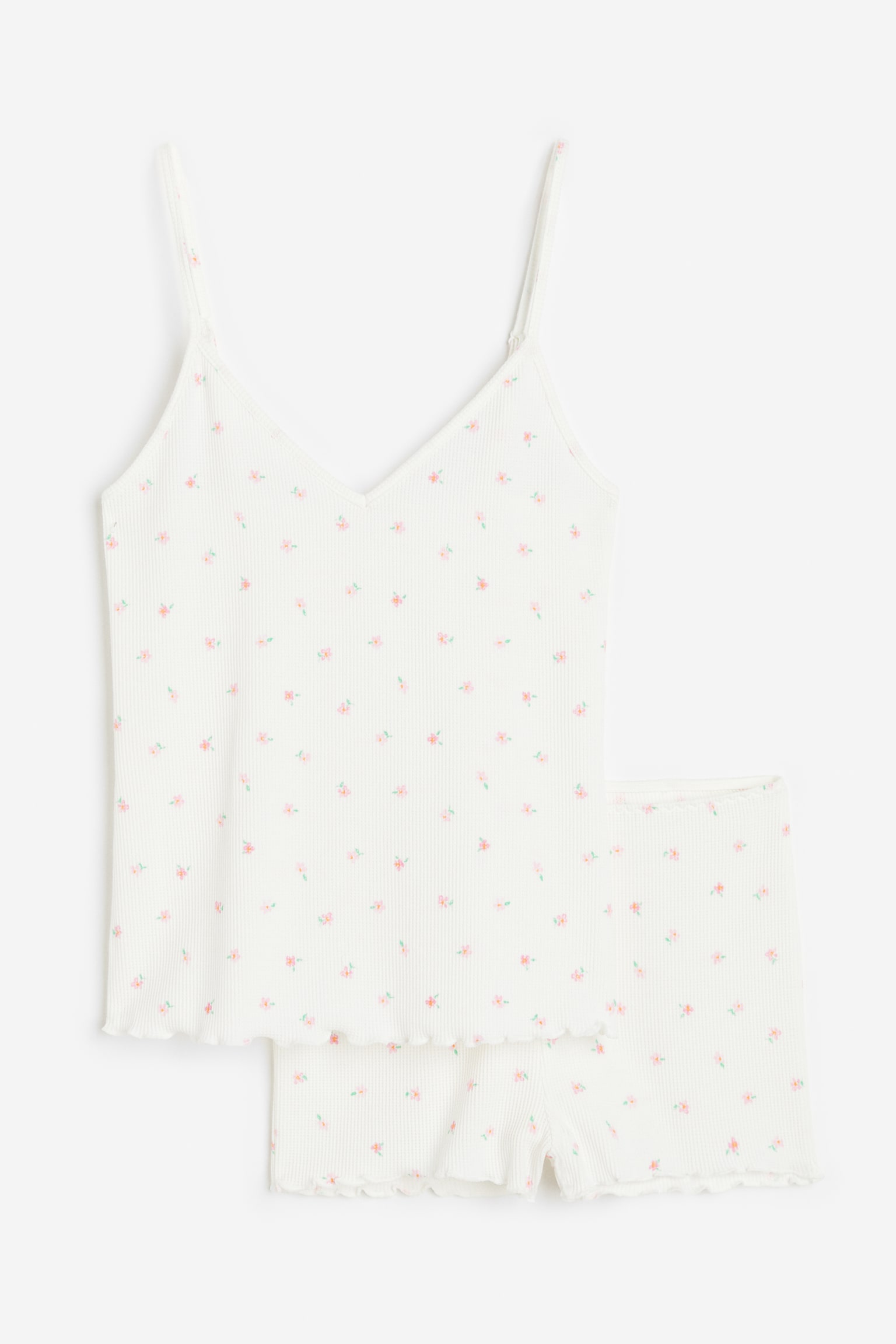 Pyjama cami top and shorts - White/Flowers - 1