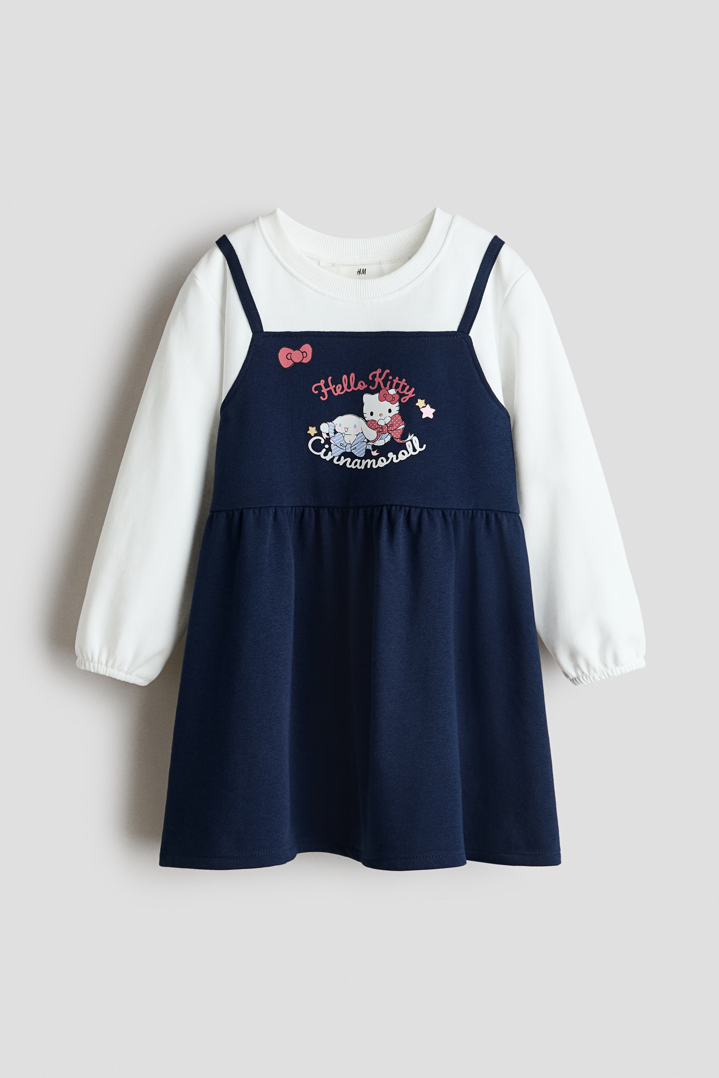 プリントレイヤードワンピース - ネイビーブルー／ハローキティ/クリーム／シナモロール