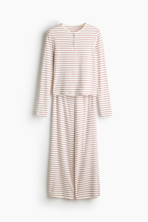 Пижама, хлопок, ажурная вязка — H&M, цвет: Красный / Полосатый