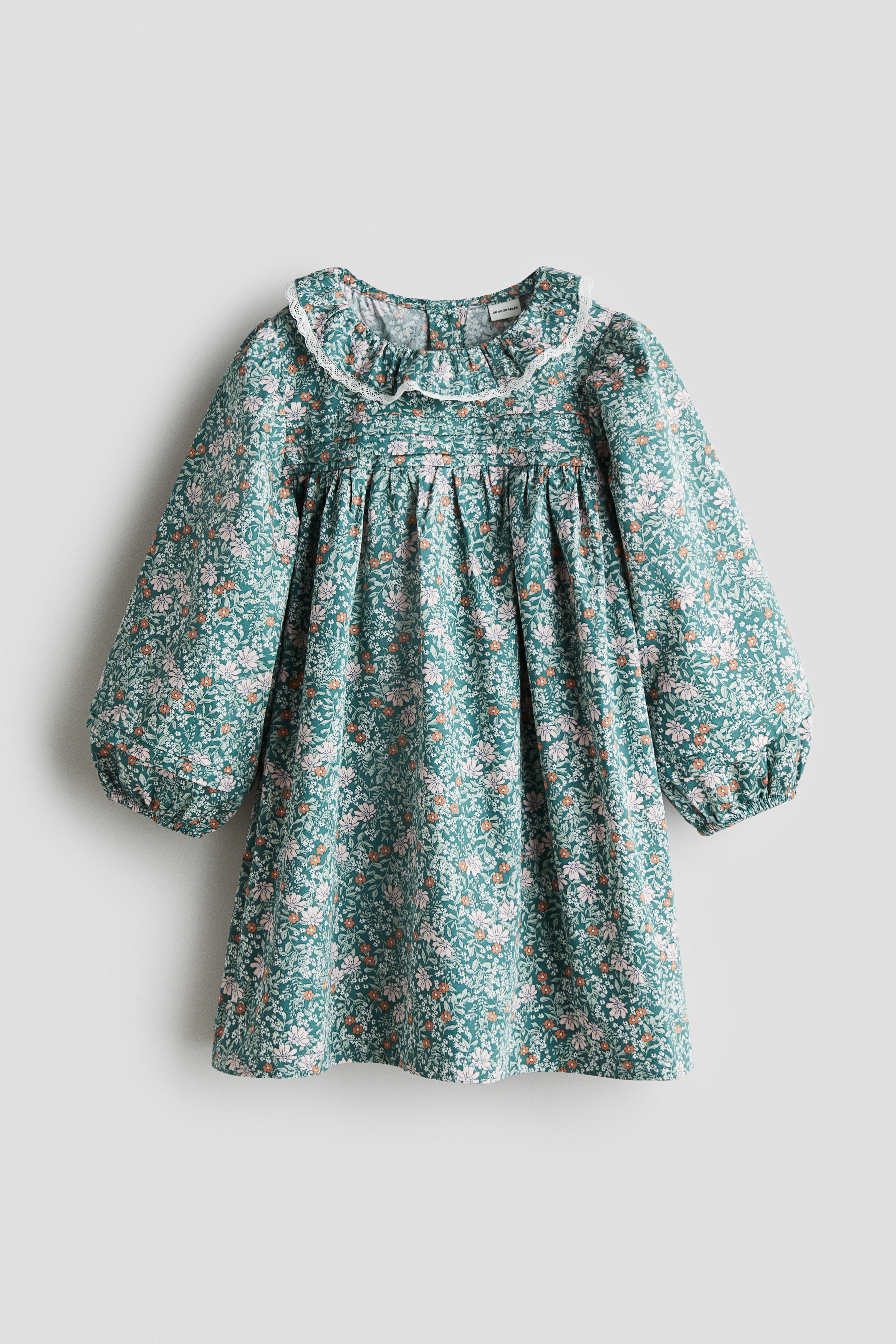 花朵圖案棉質洋裝 - 綠色/花朵/深綠色/花朵/紅色/花朵