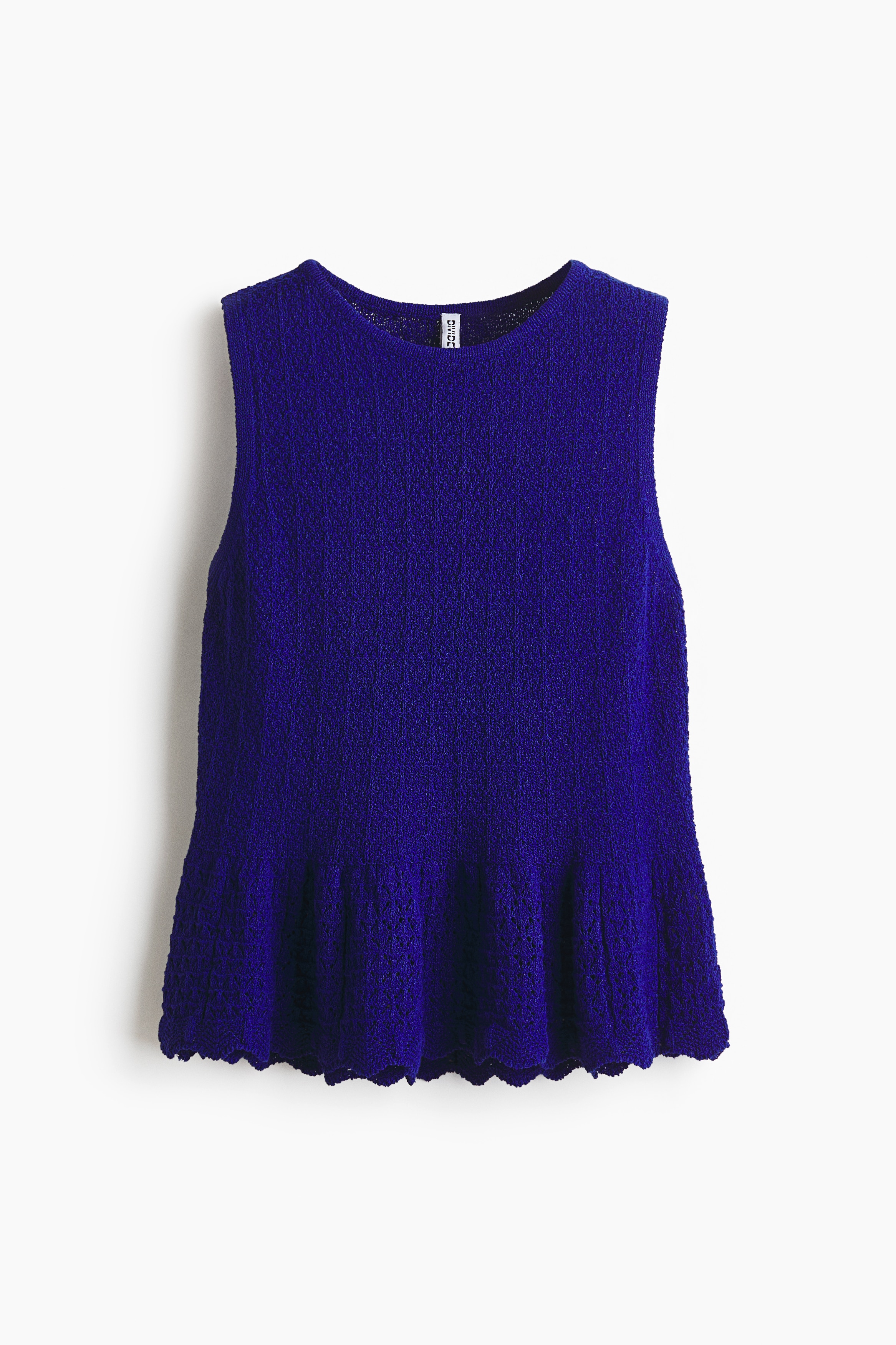 Pointelle-knit peplum top - Bright blue/Light pink/Cream