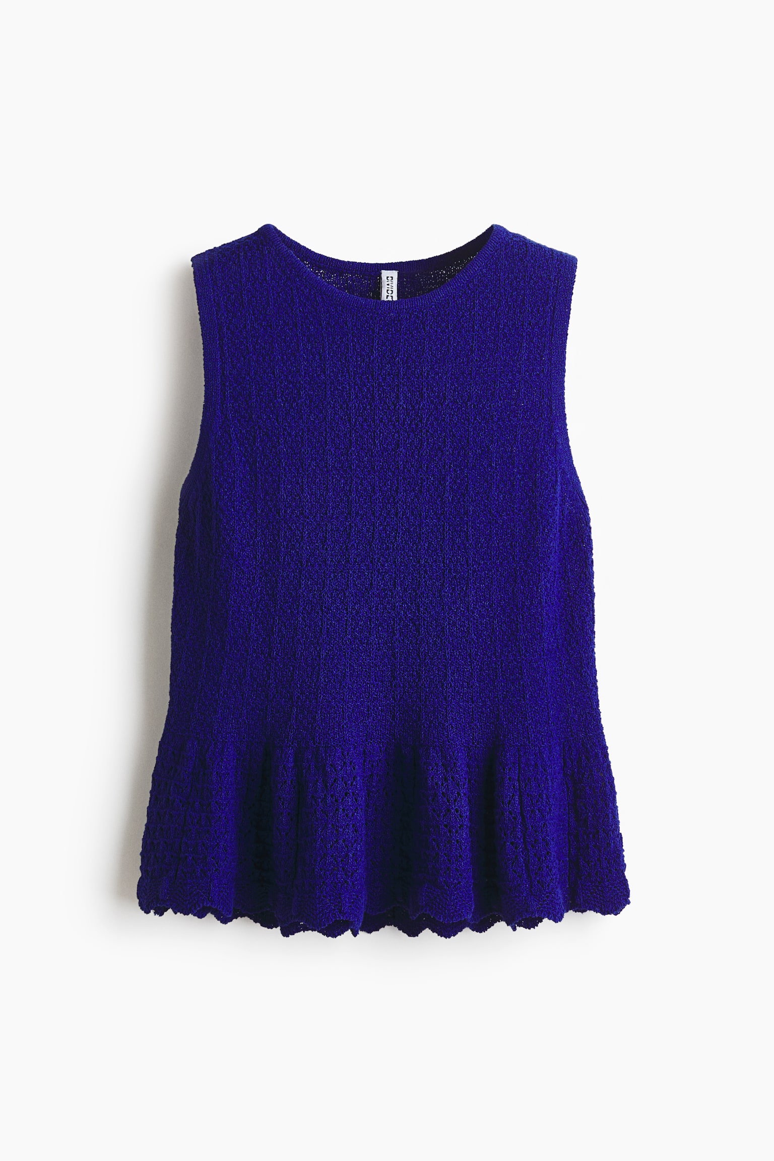 Pointelle-knit peplum top - Bright blue/Light pink/Cream