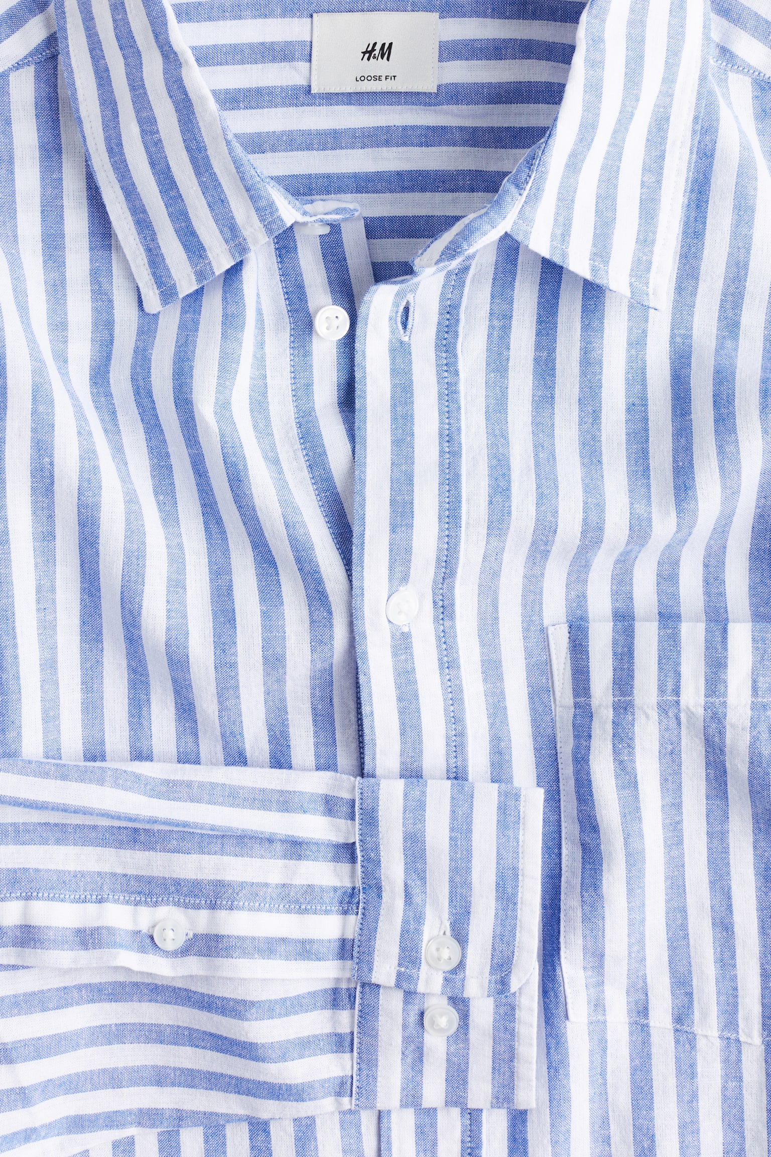 Relaxed Fit Linen Blend Shirt - Light blue/White stripe/Khaki green/Stripe/White/Light blue/Beige - 3